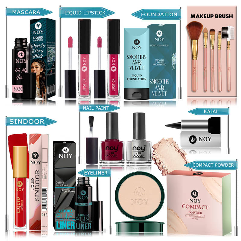 NOY Makeup Kit ( Compact,Mascara,Lipstick,Foundation,Nail Polish,Makeup Brush,Sindoor,Kajal,Eyeliner ) NOY Makeup Kit ( Compact,Mascara,Lipstick,Foundation,Nail Polish,Makeup Brush,Sindoor,Kajal,Eyeliner )
