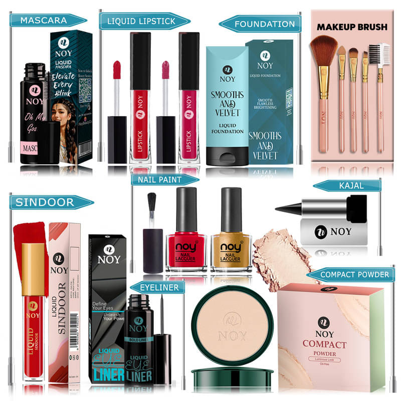 NOY Makeup Kit ( Compact,Mascara,Lipstick,Foundation,Nail Polish,Makeup Brush,Sindoor,Kajal,Eyeliner ) NOY Makeup Kit ( Compact,Mascara,Lipstick,Foundation,Nail Polish,Makeup Brush,Sindoor,Kajal,Eyeliner )