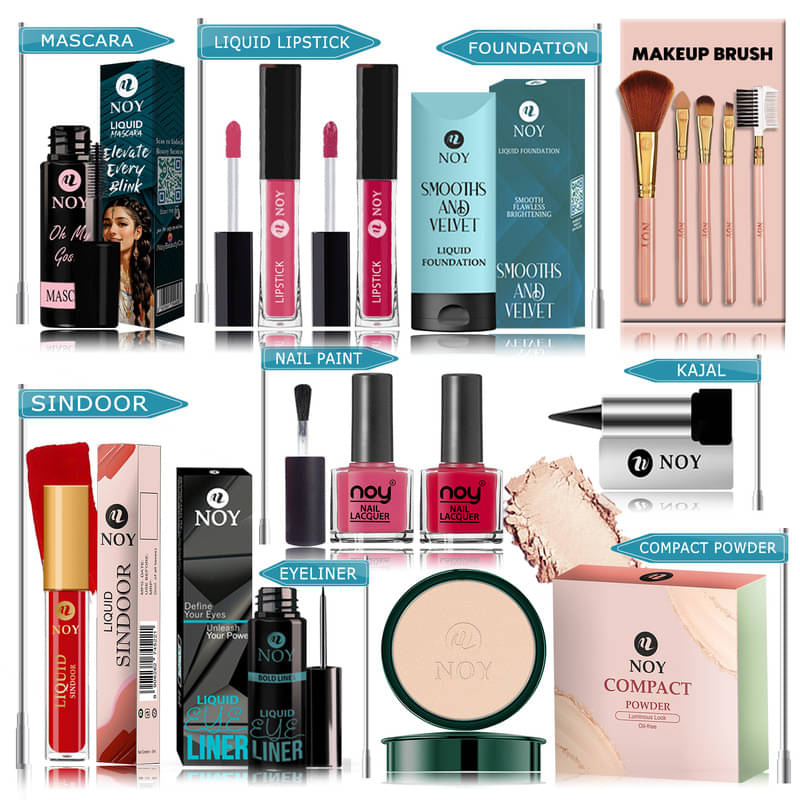 NOY Makeup Kit ( Compact,Mascara,Lipstick,Foundation,Nail Polish,Makeup Brush,Sindoor,Kajal,Eyeliner ) NOY Makeup Kit ( Compact,Mascara,Lipstick,Foundation,Nail Polish,Makeup Brush,Sindoor,Kajal,Eyeliner )