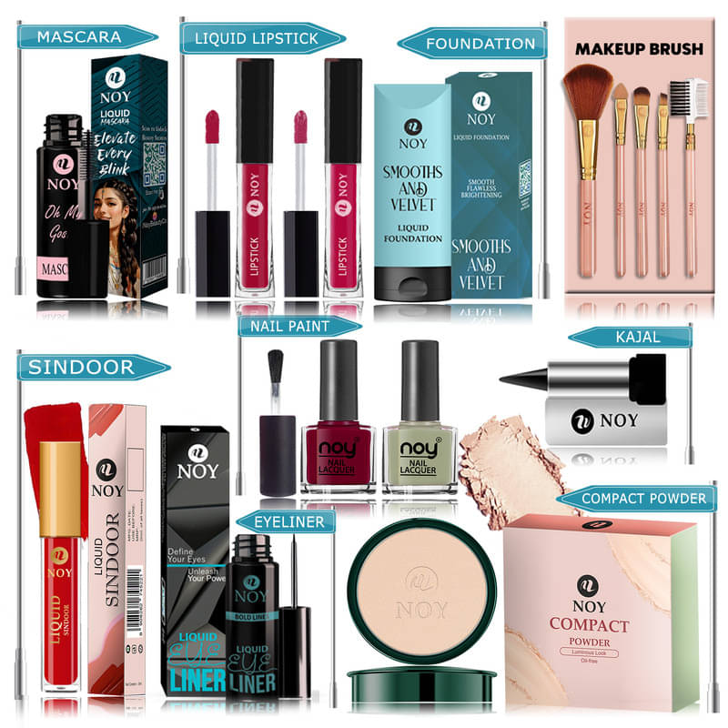     			NOY Makeup Kit ( Compact,Mascara,Lipstick,Foundation,Nail Polish,Makeup Brush,Sindoor,Kajal,Eyeliner )