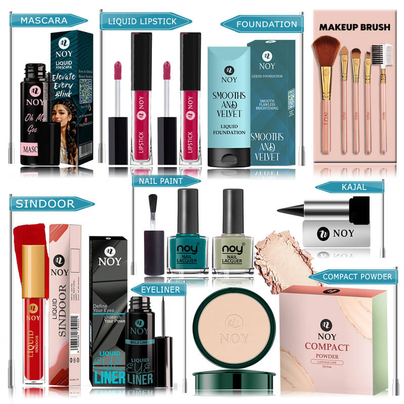 NOY Makeup Kit ( Compact,Mascara,Lipstick,Foundation,Nail Polish,Makeup Brush,Sindoor,Kajal,Eyeliner ) NOY Makeup Kit ( Compact,Mascara,Lipstick,Foundation,Nail Polish,Makeup Brush,Sindoor,Kajal,Eyeliner )