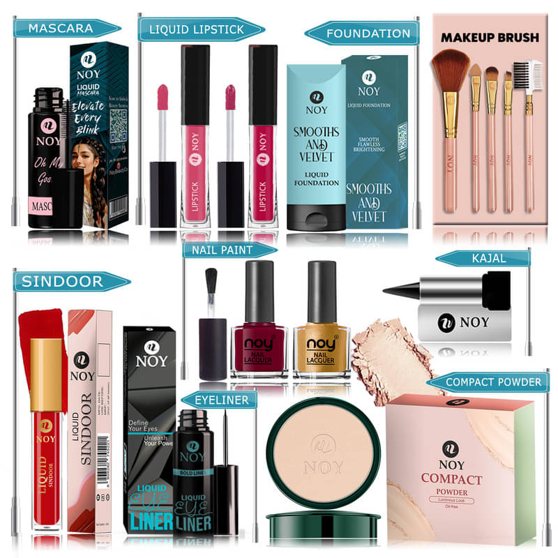     			NOY Makeup Kit ( Compact,Mascara,Lipstick,Foundation,Nail Polish,Makeup Brush,Sindoor,Kajal,Eyeliner )