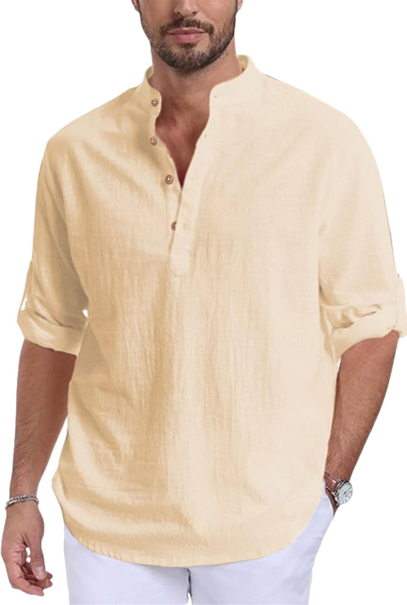 Navkanj Beige Cotton Blend Men's Shirt Style Kurta ( Pack of 1 ) Navkanj Beige Cotton Blend Men's Shirt Style Kurta ( Pack of 1 )