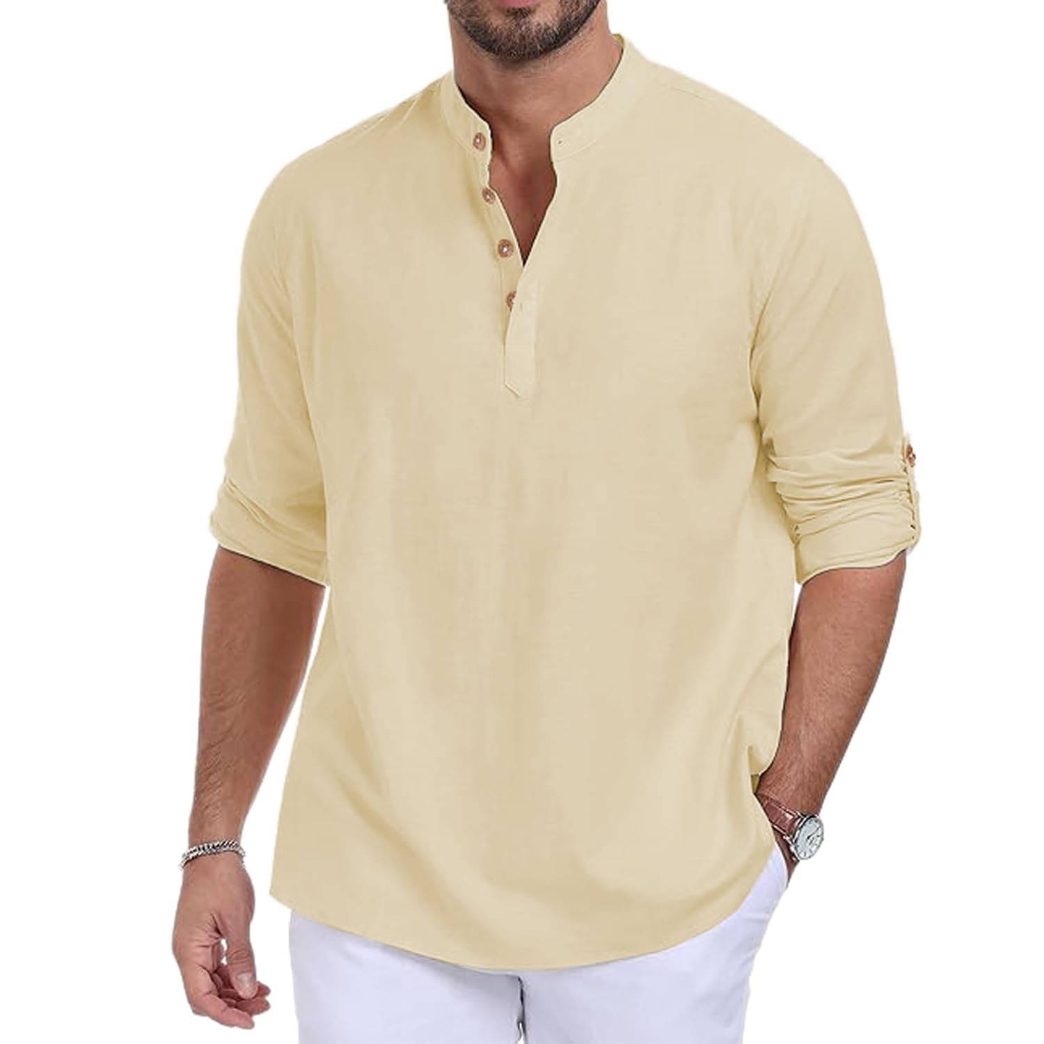    			Navkanj Beige Cotton Blend Men's Shirt Style Kurta ( Pack of 1 )