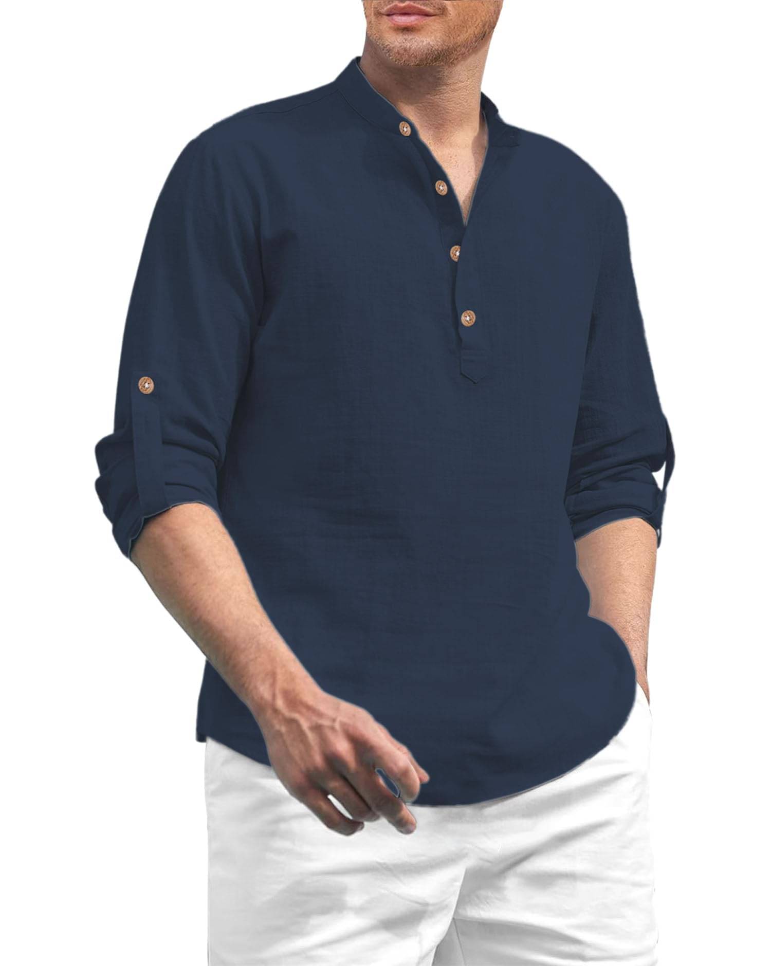 Navkanj Navy Blue Cotton Blend Men's Shirt Style Kurta ( Pack of 1 ) Navkanj Navy Blue Cotton Blend Men's Shirt Style Kurta ( Pack of 1 )