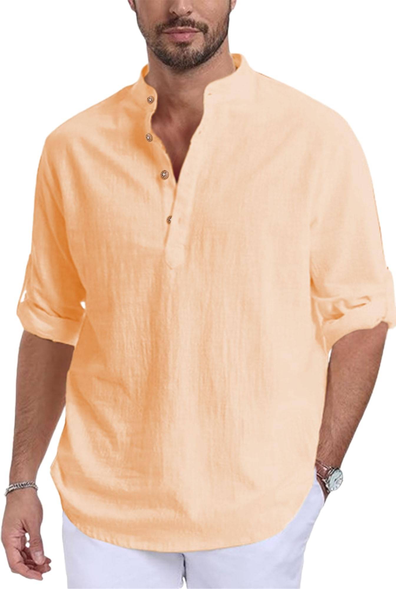 Navkanj Orange Cotton Blend Men's Shirt Style Kurta ( Pack of 1 ) Navkanj Orange Cotton Blend Men's Shirt Style Kurta ( Pack of 1 )