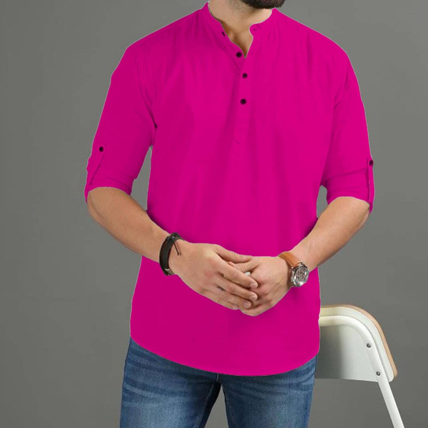 Navkanj Pink Cotton Blend Men's Shirt Style Kurta ( Pack of 1 ) Navkanj Pink Cotton Blend Men's Shirt Style Kurta ( Pack of 1 )