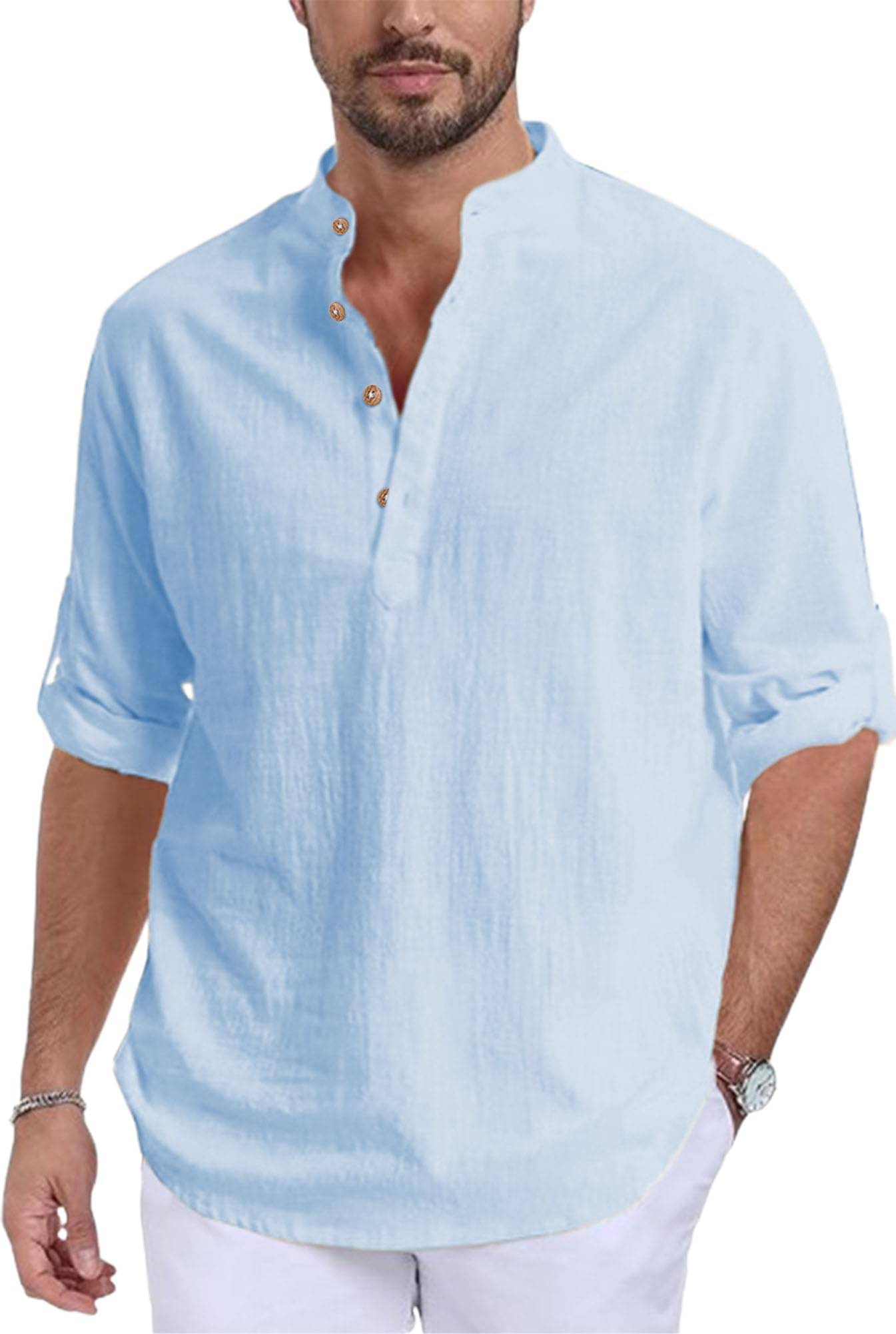 Navkanj Sky Blue Cotton Blend Men's Shirt Style Kurta ( Pack of 1 ) Navkanj Sky Blue Cotton Blend Men's Shirt Style Kurta ( Pack of 1 )