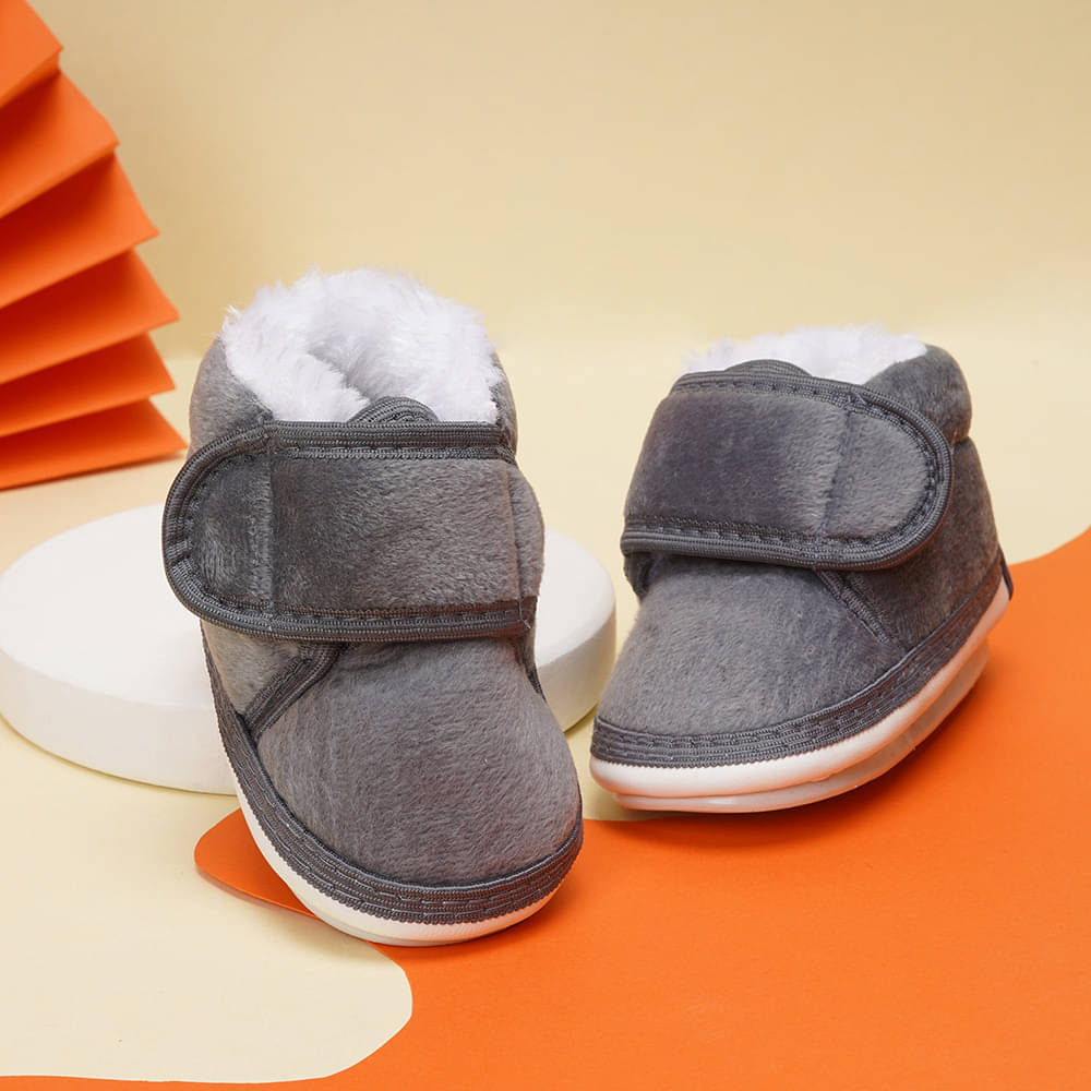     			Neska Moda - Dark Grey Booties For Baby Boy & Baby Girl 12-18 Months ( Pack of 1 )