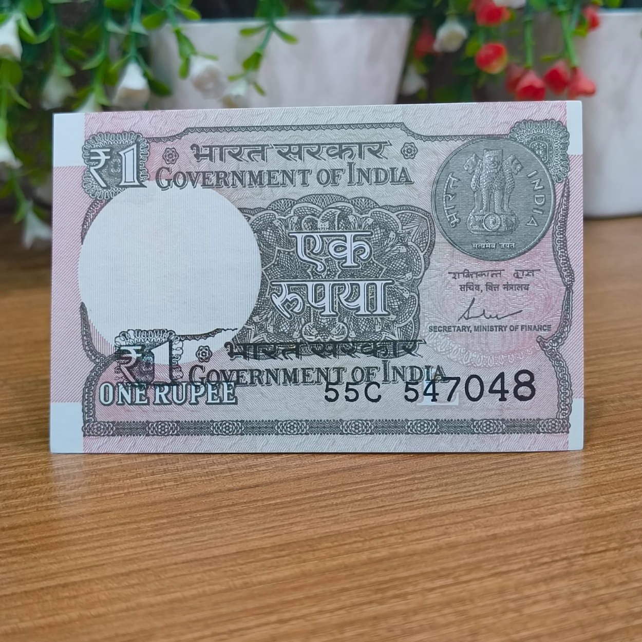     			Print Error 1 Rupees, New Pink Rare India old Note Collection