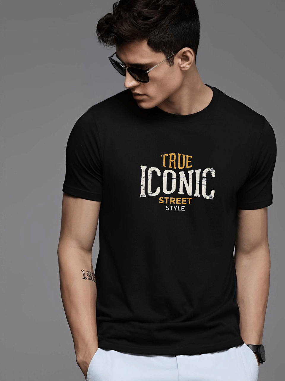 Reya Men Cotton Blend Regular Fit Printed T-Shirt ( Black ) Reya Men Cotton Blend Regular Fit Printed T-Shirt ( Black )