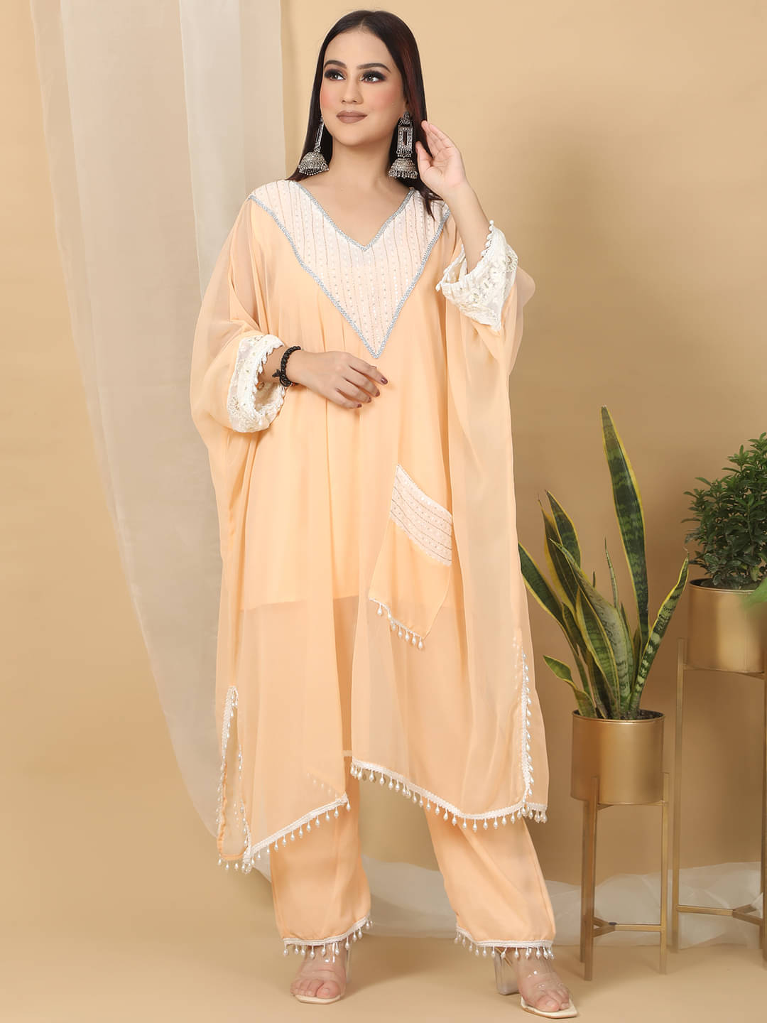     			Ridaa Women Crepe Solid Kaftan Kurti ( Peach )