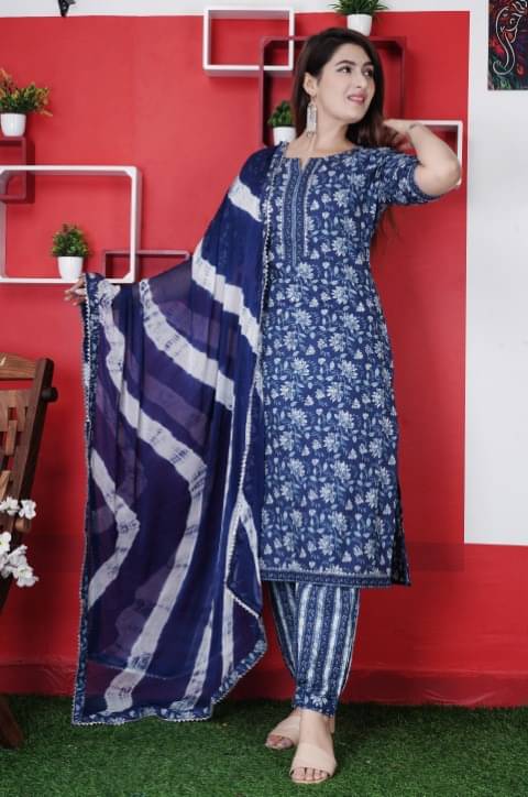 SHUBH BY PARI Women's Cotton Printed Kurti With Salwar ( Dark Blue ) SHUBH BY PARI Women's Cotton Printed Kurti With Salwar ( Dark Blue )