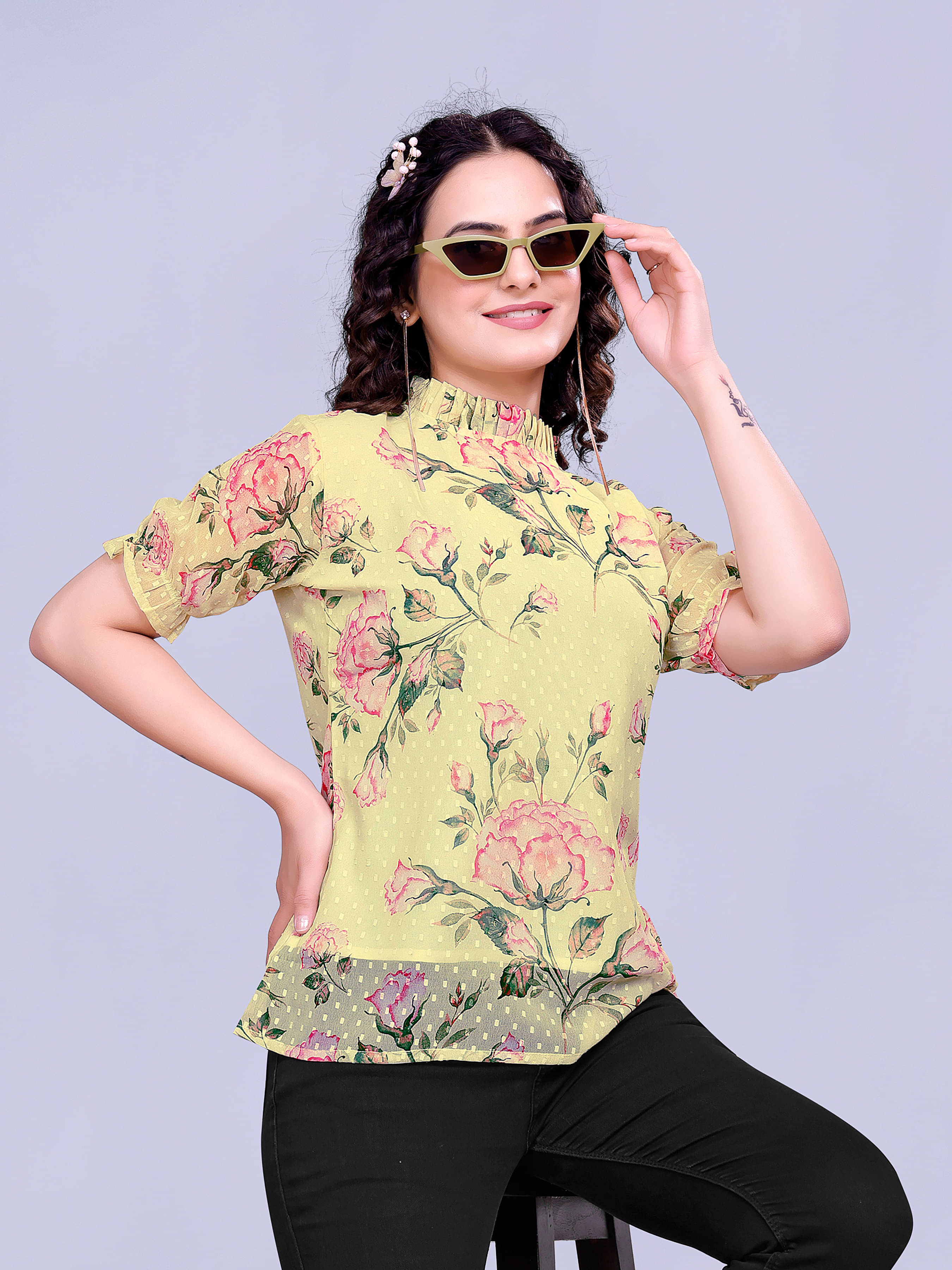     			Sidhidata Women's Georgette Regular Top ( Lemon Yellow )