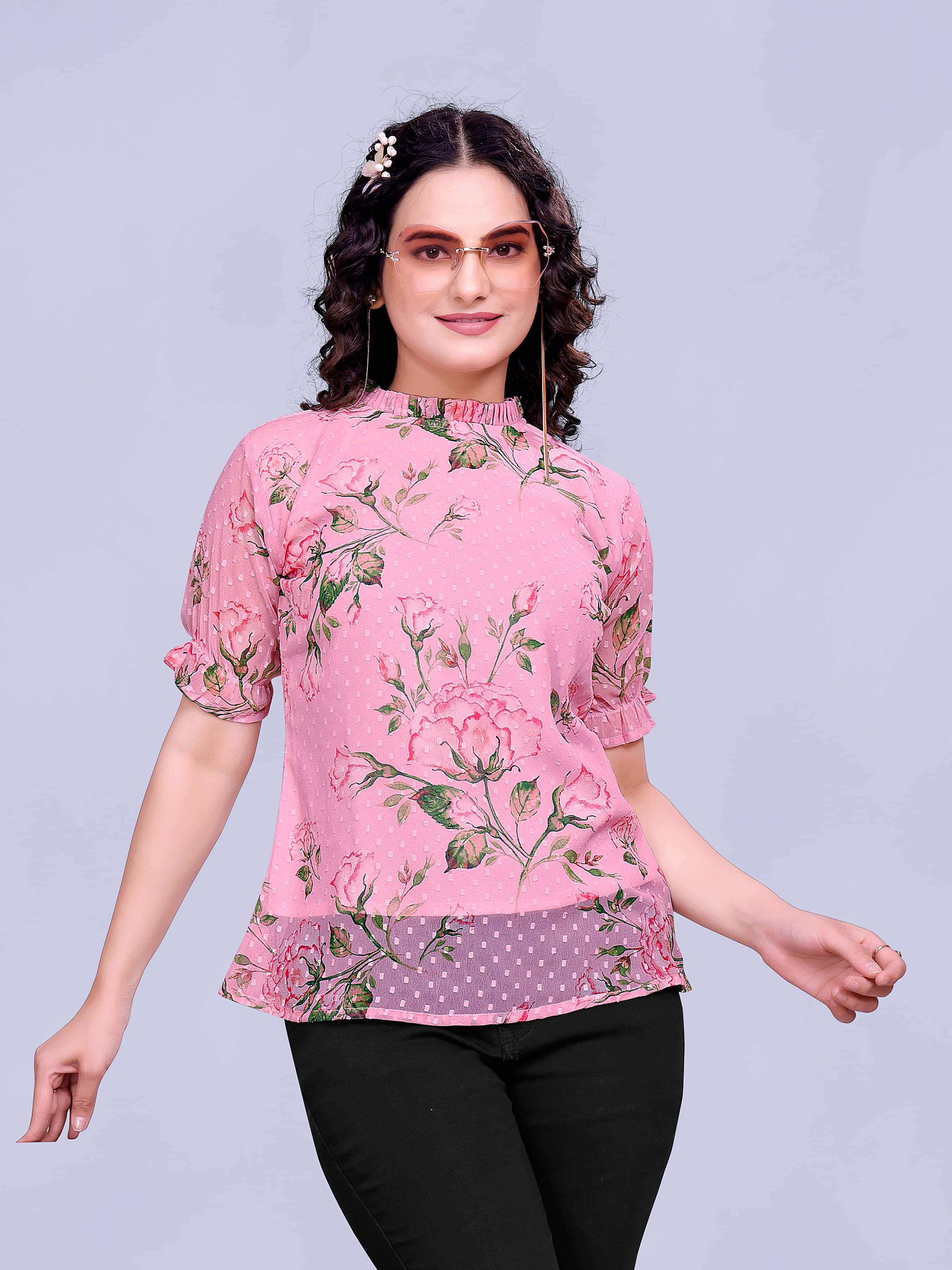     			Sidhidata Women's Georgette Regular Top ( Pink )