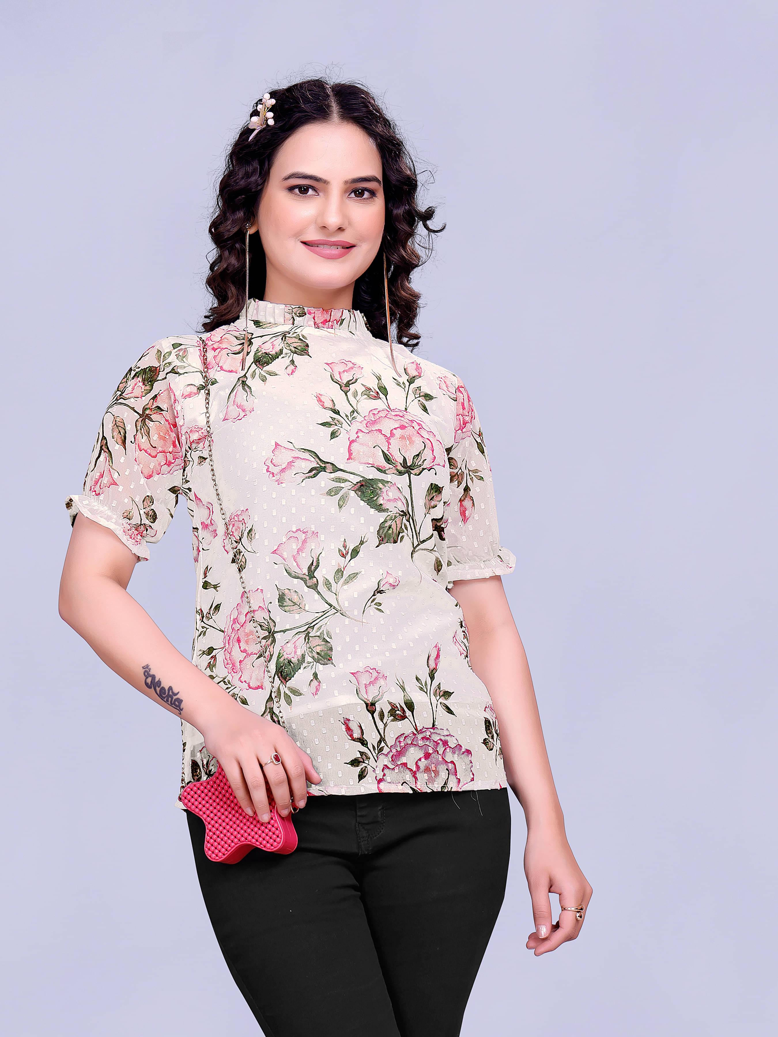 Sidhidata Women's Georgette Regular Top ( White ) Sidhidata Women's Georgette Regular Top ( White )