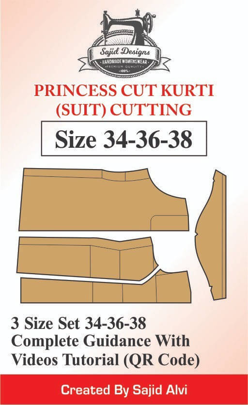     			Tailors Princess Cutt Kurti Paper Patterns(Cutting) 34,36,38 Set Of 3 Size By Sajid Alvi
