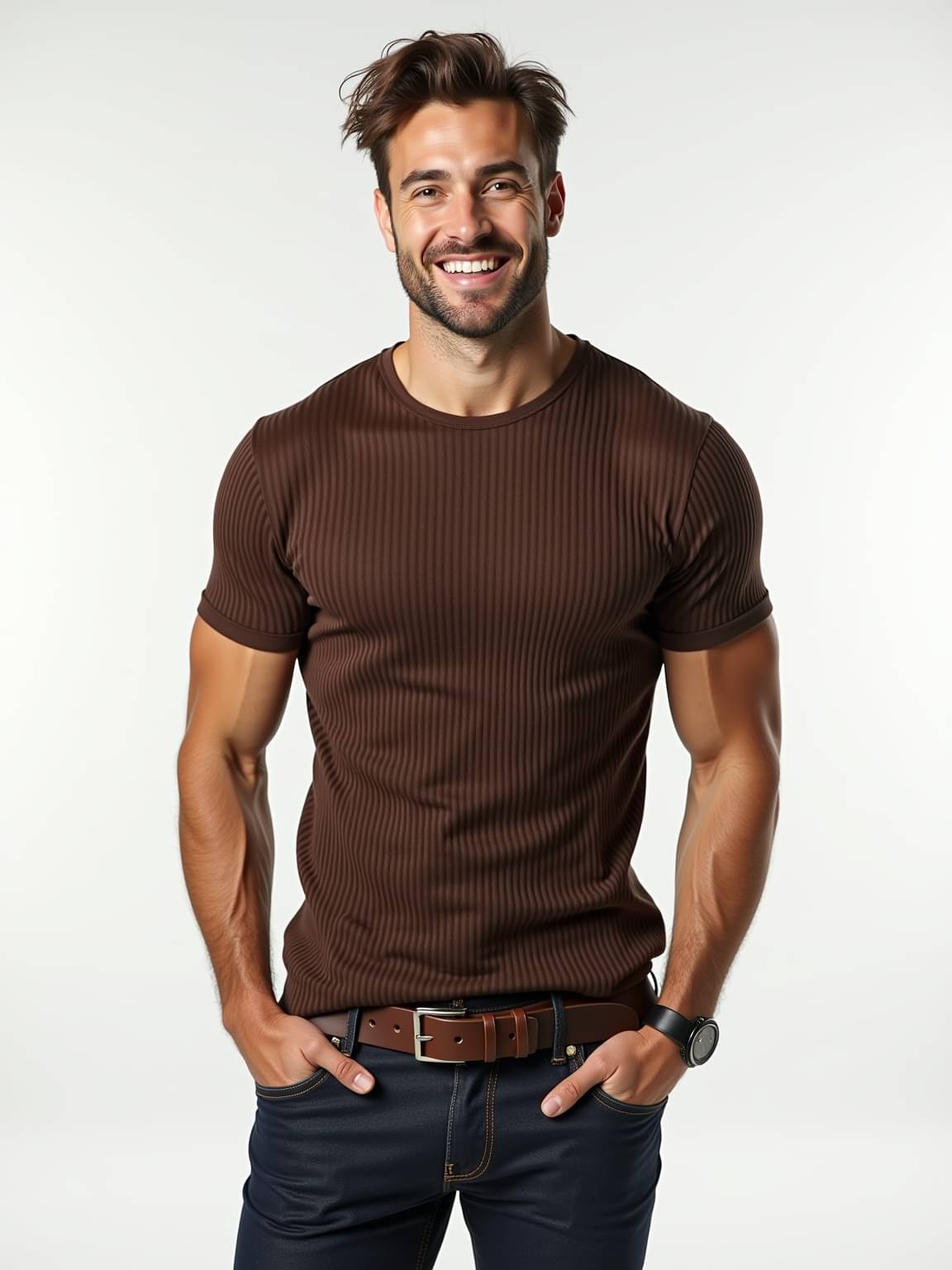     			fashion and youth Men Cotton Blend Regular Fit Solid T-Shirt ( Brown )