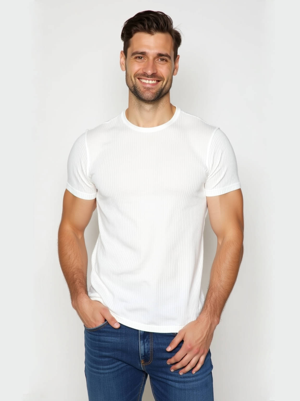     			fashion and youth Men Cotton Blend Regular Fit Solid T-Shirt ( White )