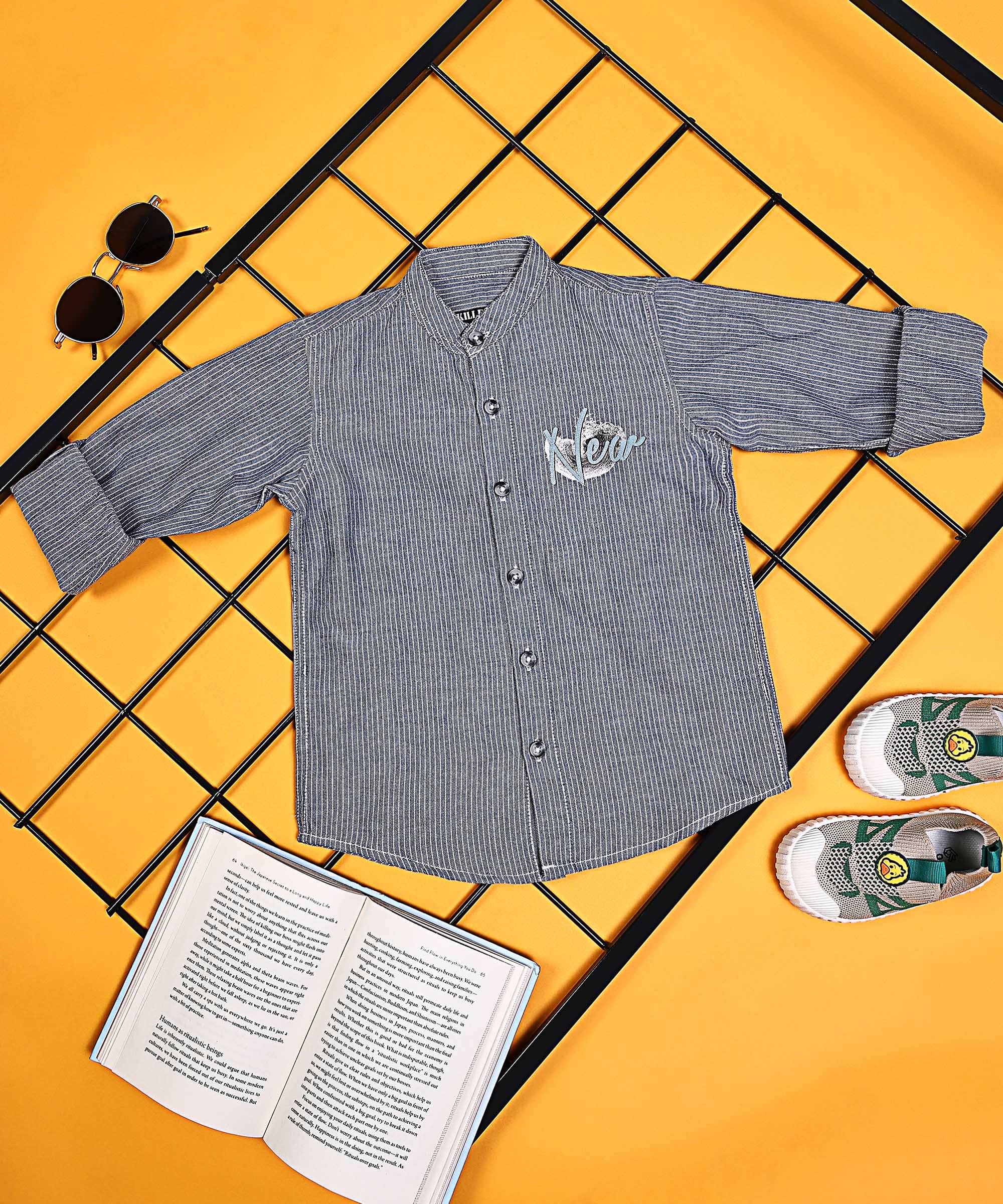 ALY JOHN Pack of 1 Boys 100% Cotton Full Sleeves Shirt ( Grey ) ALY JOHN Pack of 1 Boys 100% Cotton Full Sleeves Shirt ( Grey )