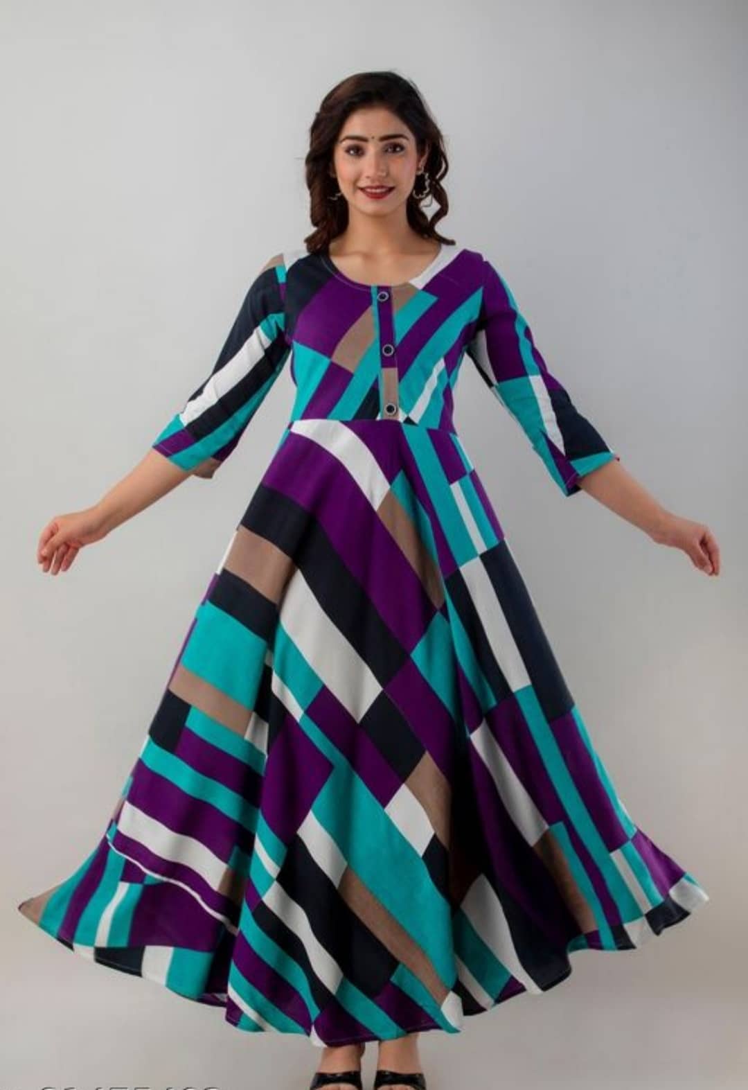 ANNEIV Women's Viscose Printed Anarkali Kurti - ( Purple ) - Kurtis, Tunics | Buy online on ZillyBuy
