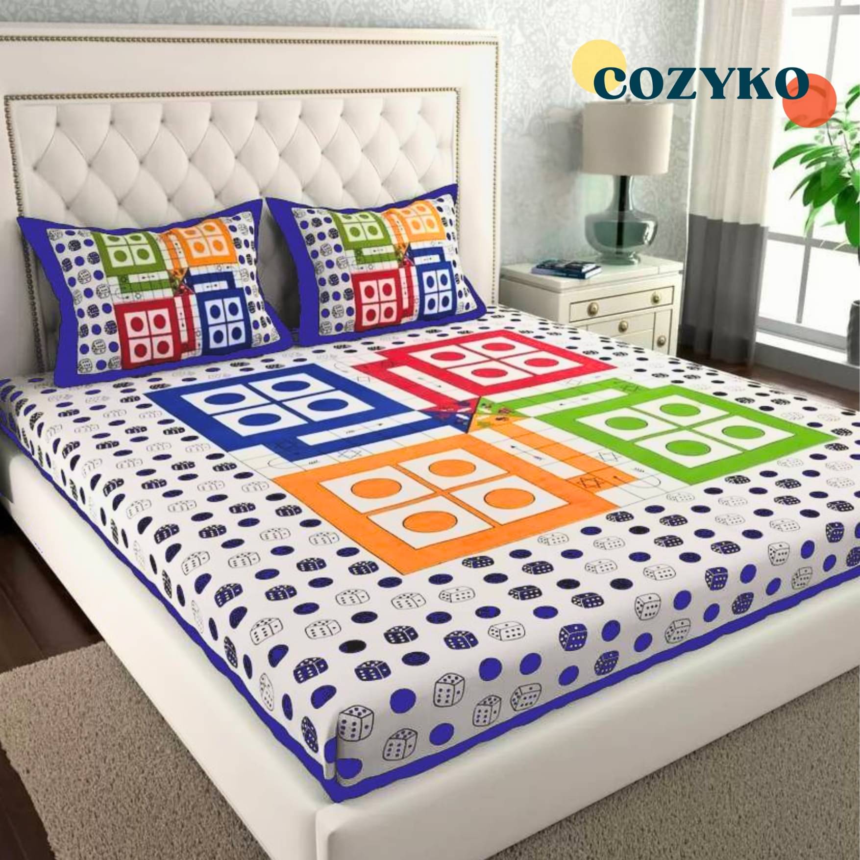 COZYKO Cotton 1 Double Ludo Bedsheet with 2 Pillow Covers ( Blue ) COZYKO Cotton 1 Double Ludo Bedsheet with 2 Pillow Covers ( Blue )