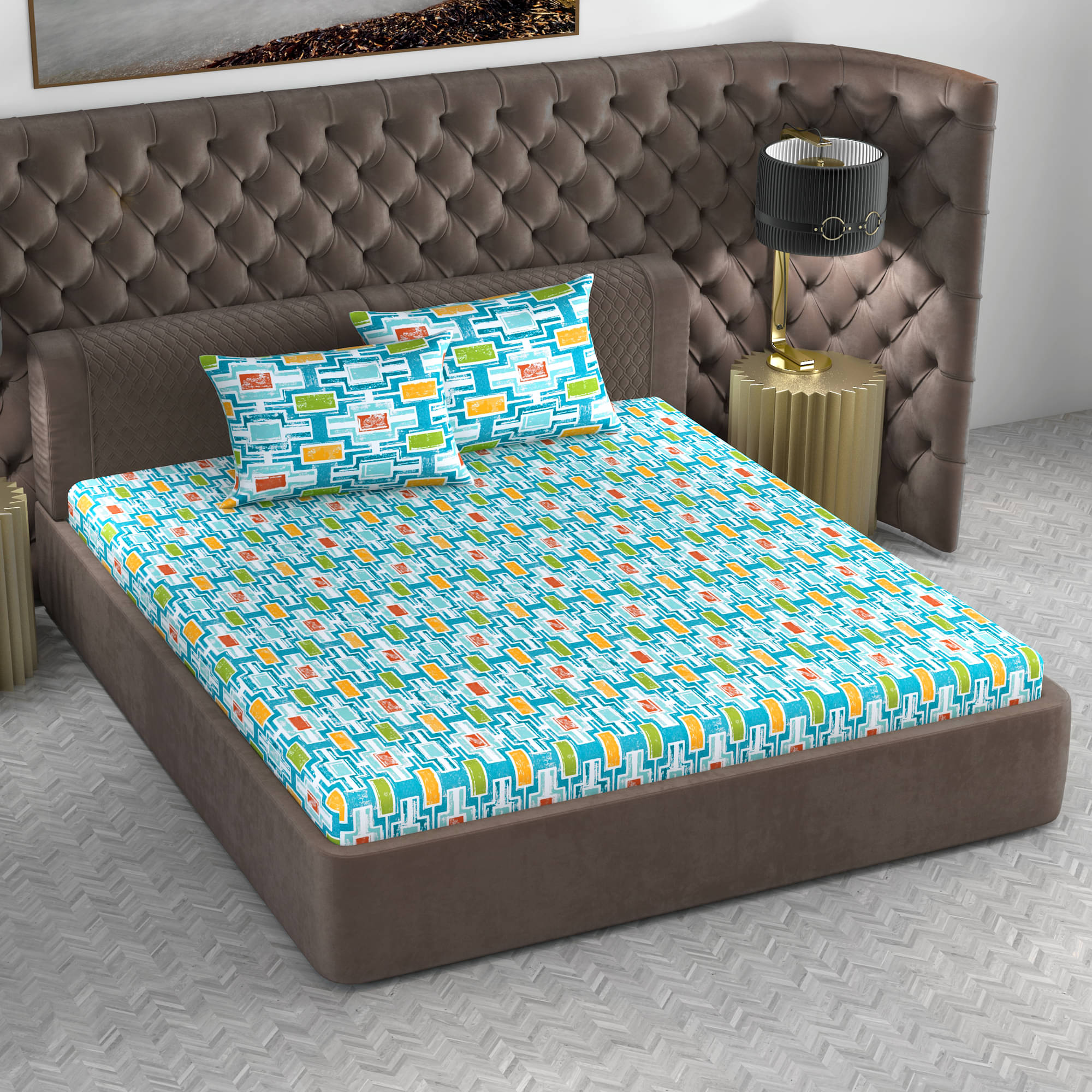     			DIVINE CASA Poly Cotton 1 Double Bedsheet with 2 Pillow Covers ( Blue )