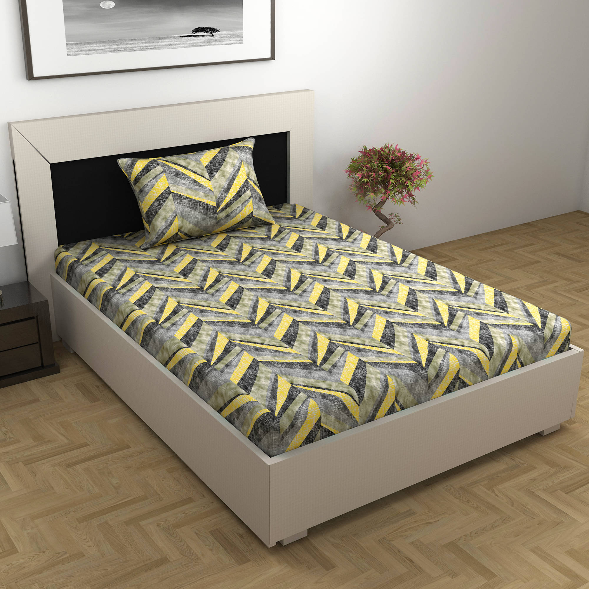 DIVINE CASA Poly Cotton 1 Single Bedsheet with 1 Pillow Cover ( Yellow ) DIVINE CASA Poly Cotton 1 Single Bedsheet with 1 Pillow Cover ( Yellow )