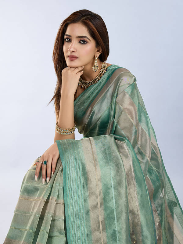 Doi Moi Tissue Woven Saree With Unstitched Blouse Piece ( Sea Green ) Doi Moi Tissue Woven Saree With Unstitched Blouse Piece ( Sea Green )