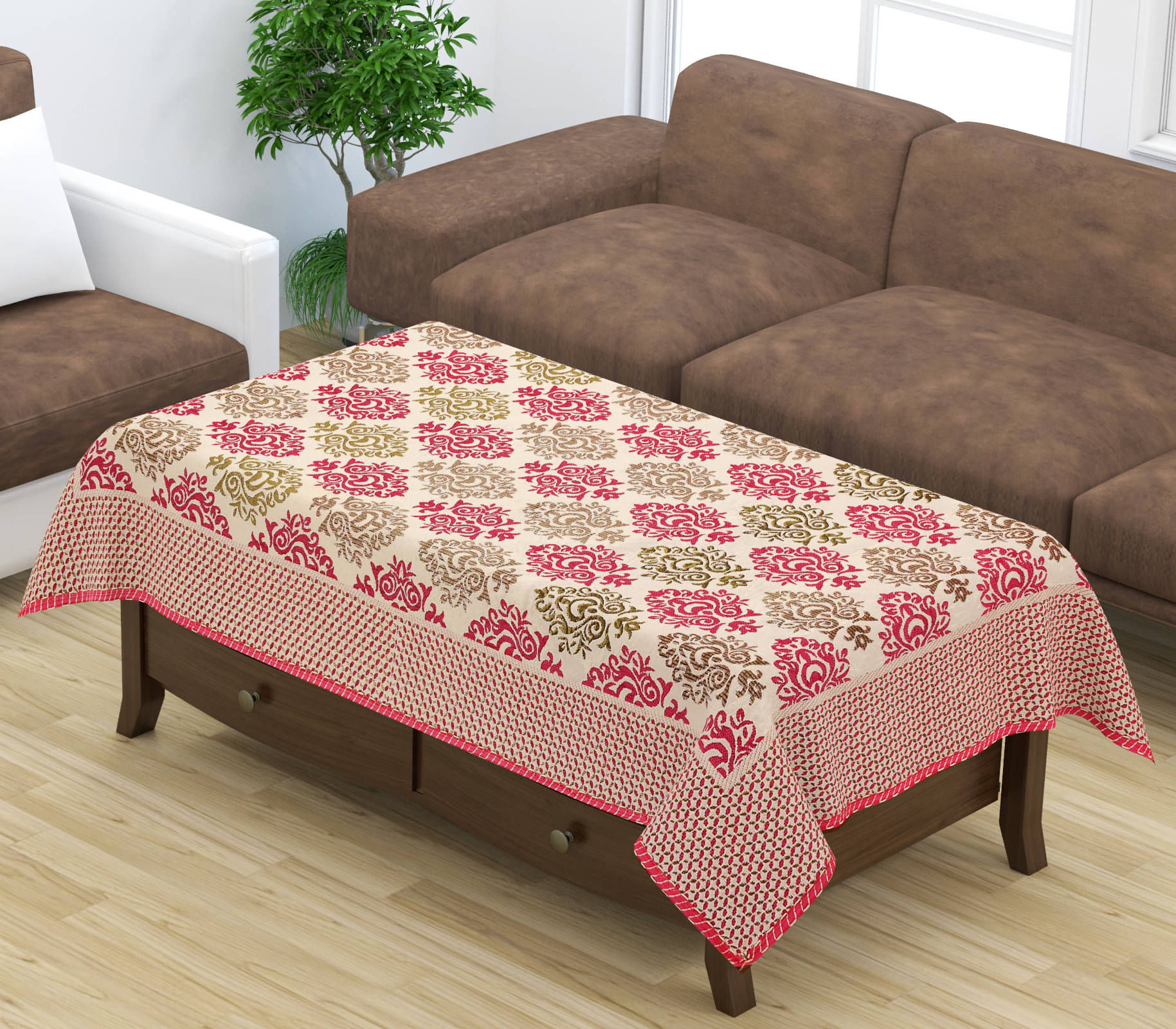 FURNISHING HUT Self Design Velvet 6 Seater Rectangle Table Cover & Runner ( 137 x 90 ) cm Pack of 1 Pink     			FURNISHING HUT Self Design Velvet 6 Seater Rectangle Table Cover & Runner ( 137 x 90 ) cm Pack of 1 Pink