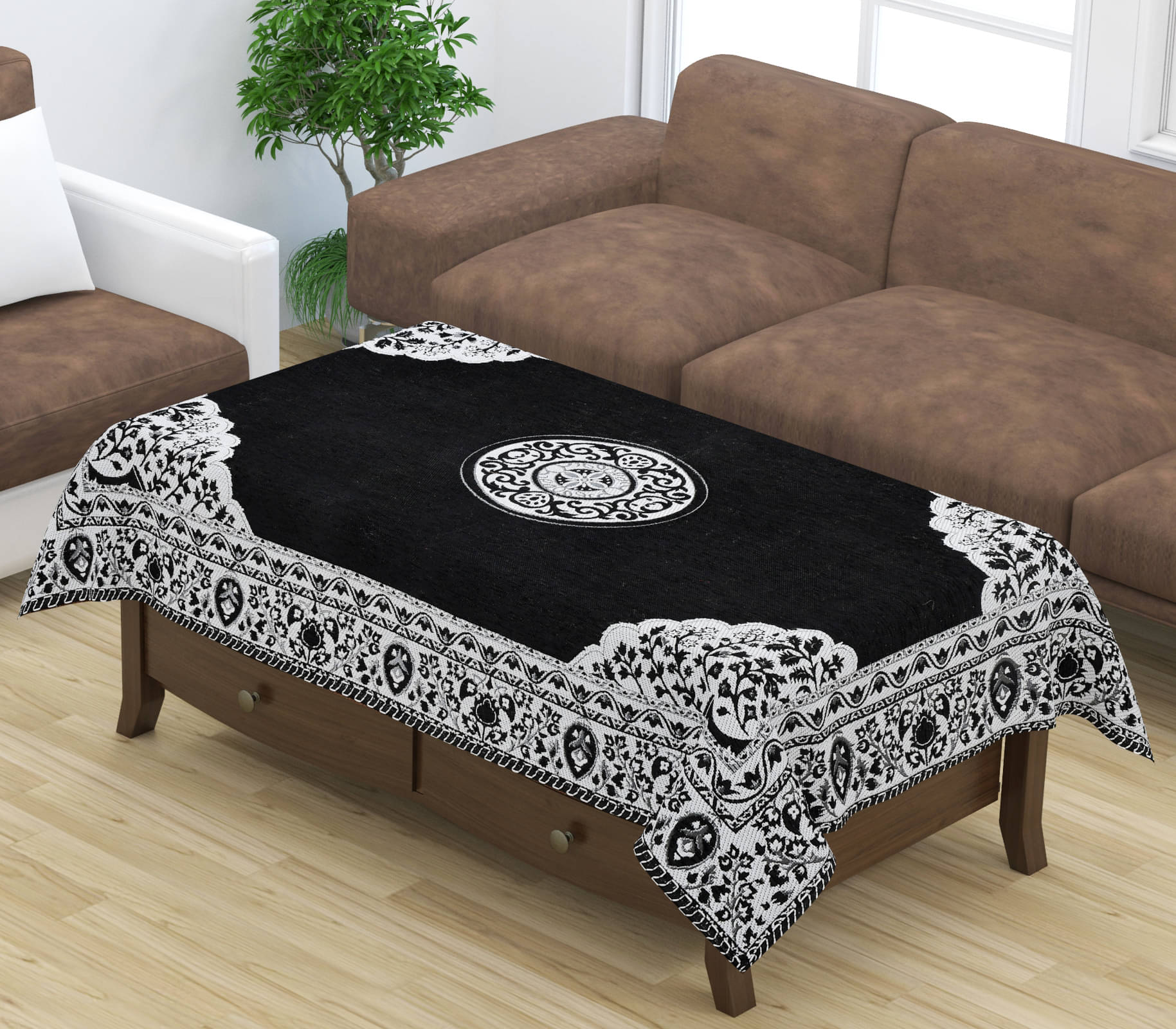     			FURNISHING HUT Self Design Velvet 6 Seater Rectangle Table Cover ( 137 x 90 ) cm Pack of 1 Black