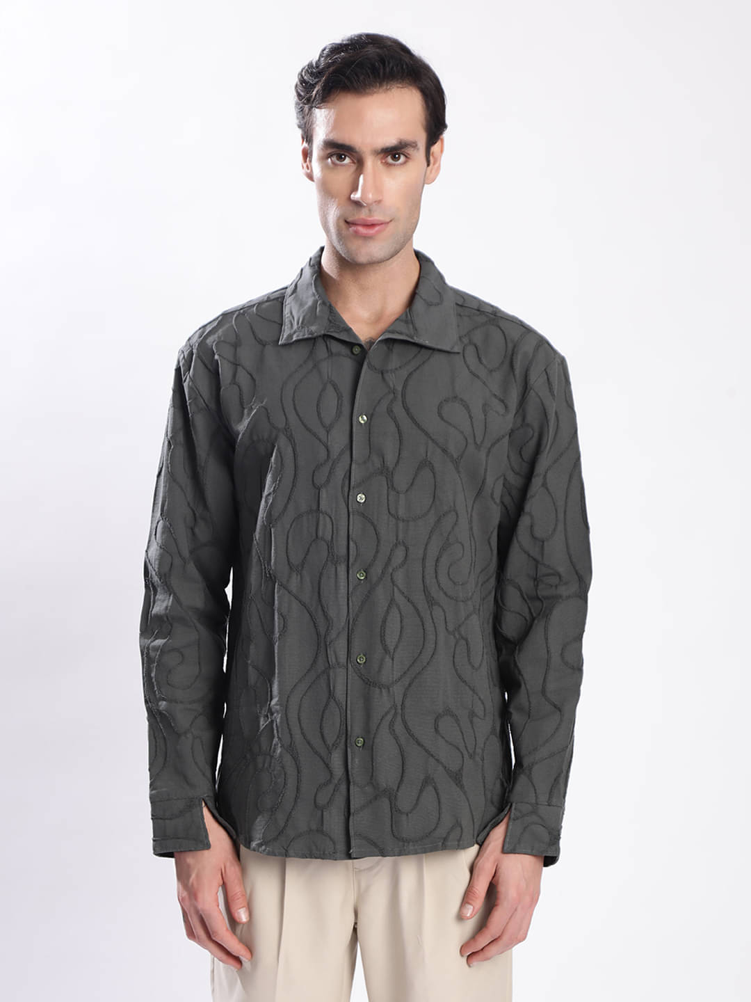     			IVOC 100% Cotton Relaxed Fit Self Design Full Sleeves Men's Casual Shirt - Dark Green ( Pack of 1 )