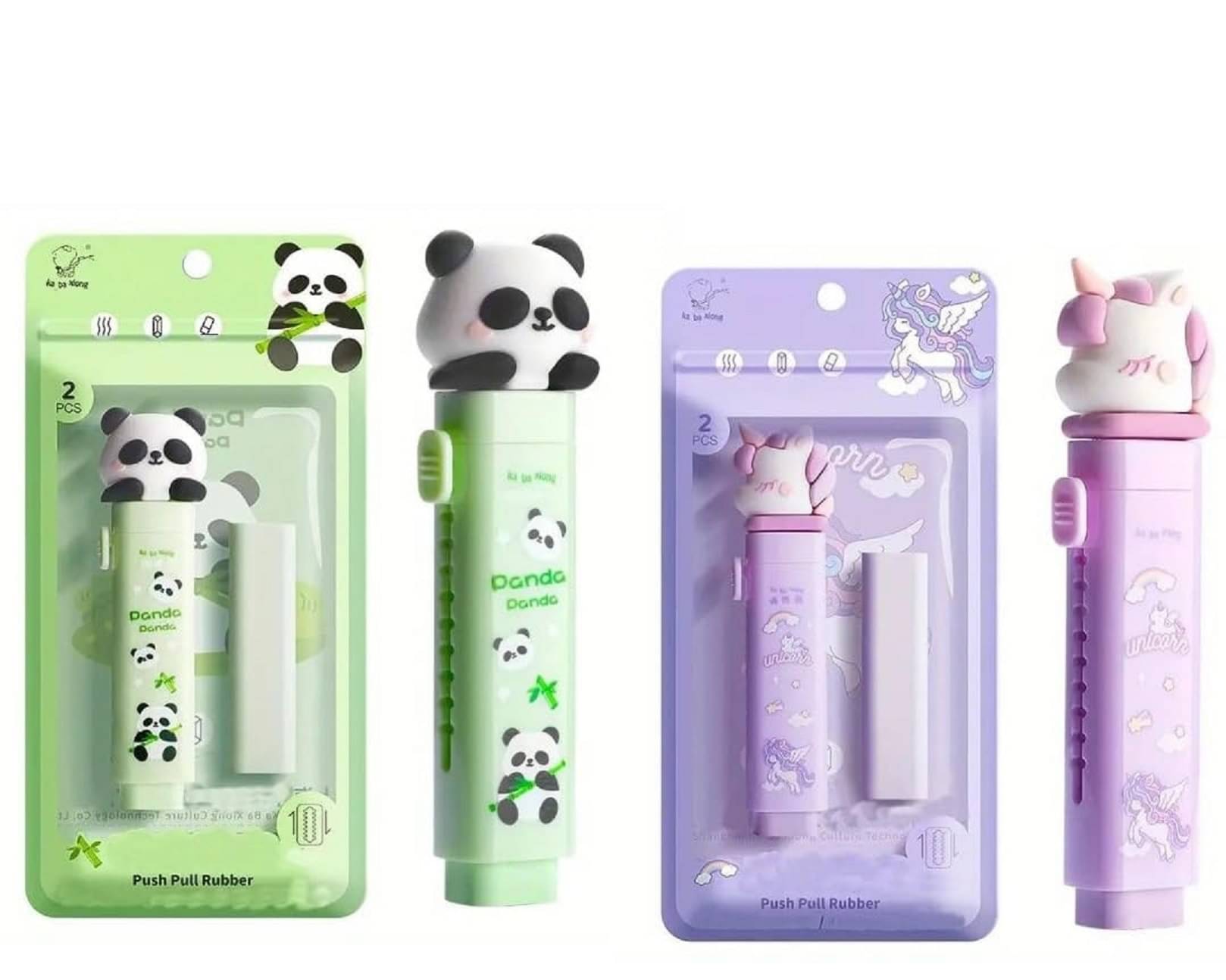     			Inkwell Eraser Combo for Kids – Cutter Shaped Eraser Set for Kids, Stationary Set for Student, Rubber, Fancy Kawaii Erasers – Pack of 2 (Panda + Unicorn)