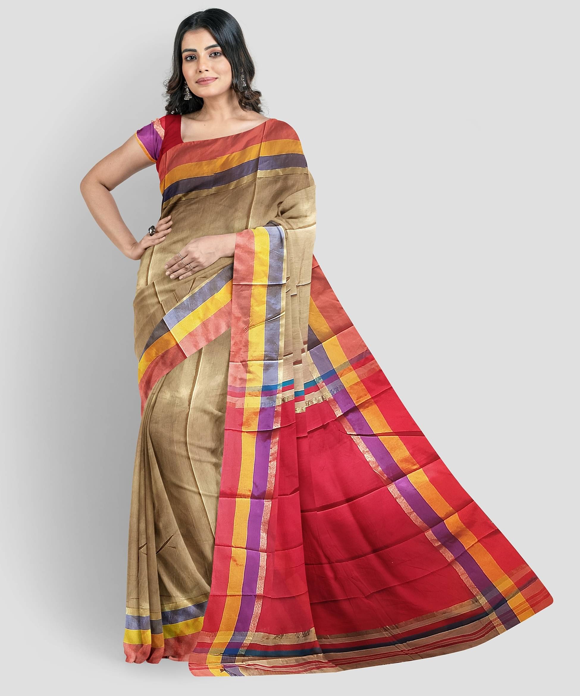 KAMANA TEXTILE QUALITY FASHION Cotton Silk Solid Saree With Unstitched Blouse Piece ( Beige,Red )     			KAMANA TEXTILE QUALITY FASHION Cotton Silk Solid Saree With Unstitched Blouse Piece ( Beige,Red )