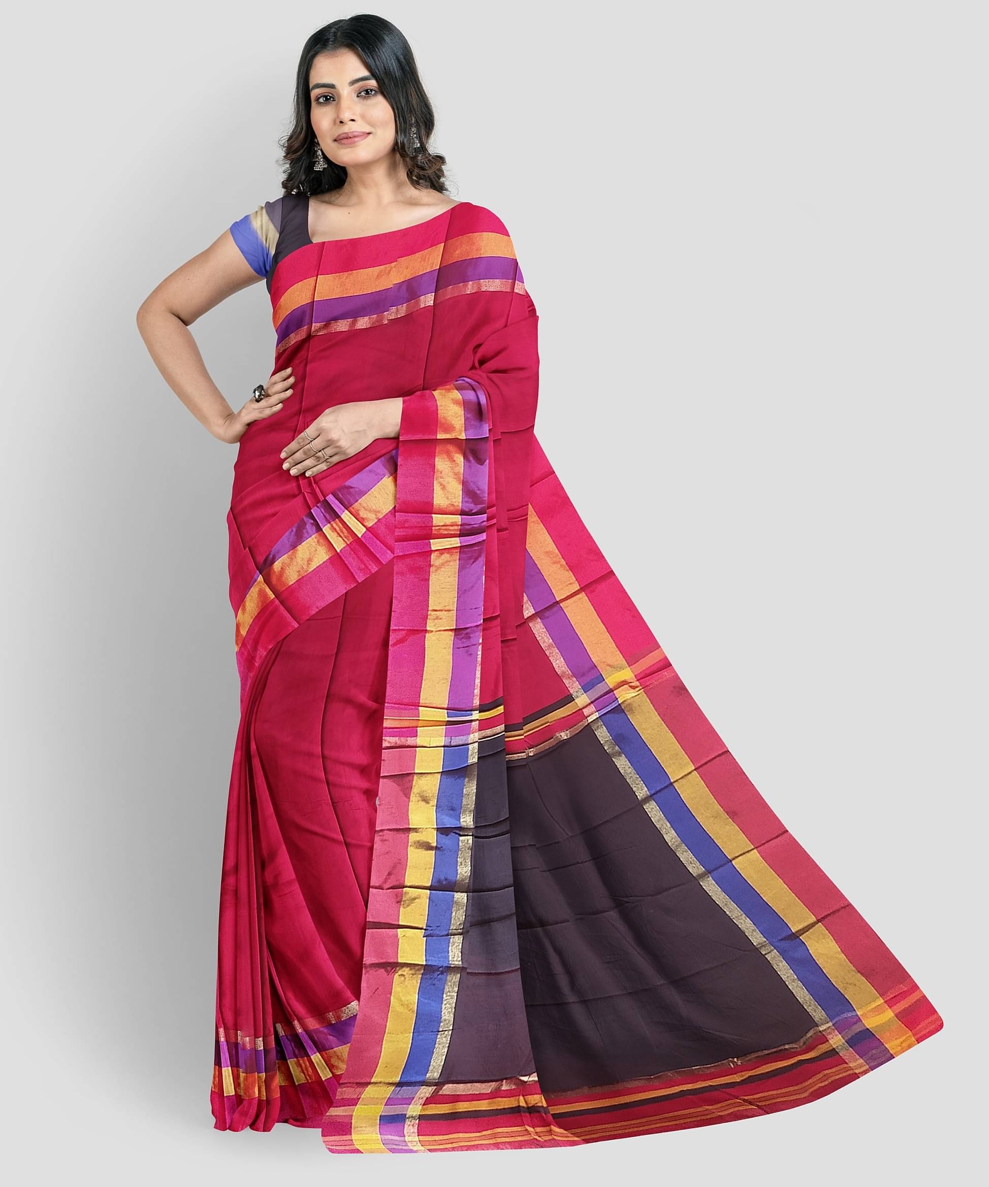     			KAMANA TEXTILE QUALITY FASHION Cotton Silk Solid Saree With Unstitched Blouse Piece ( Red,Black )