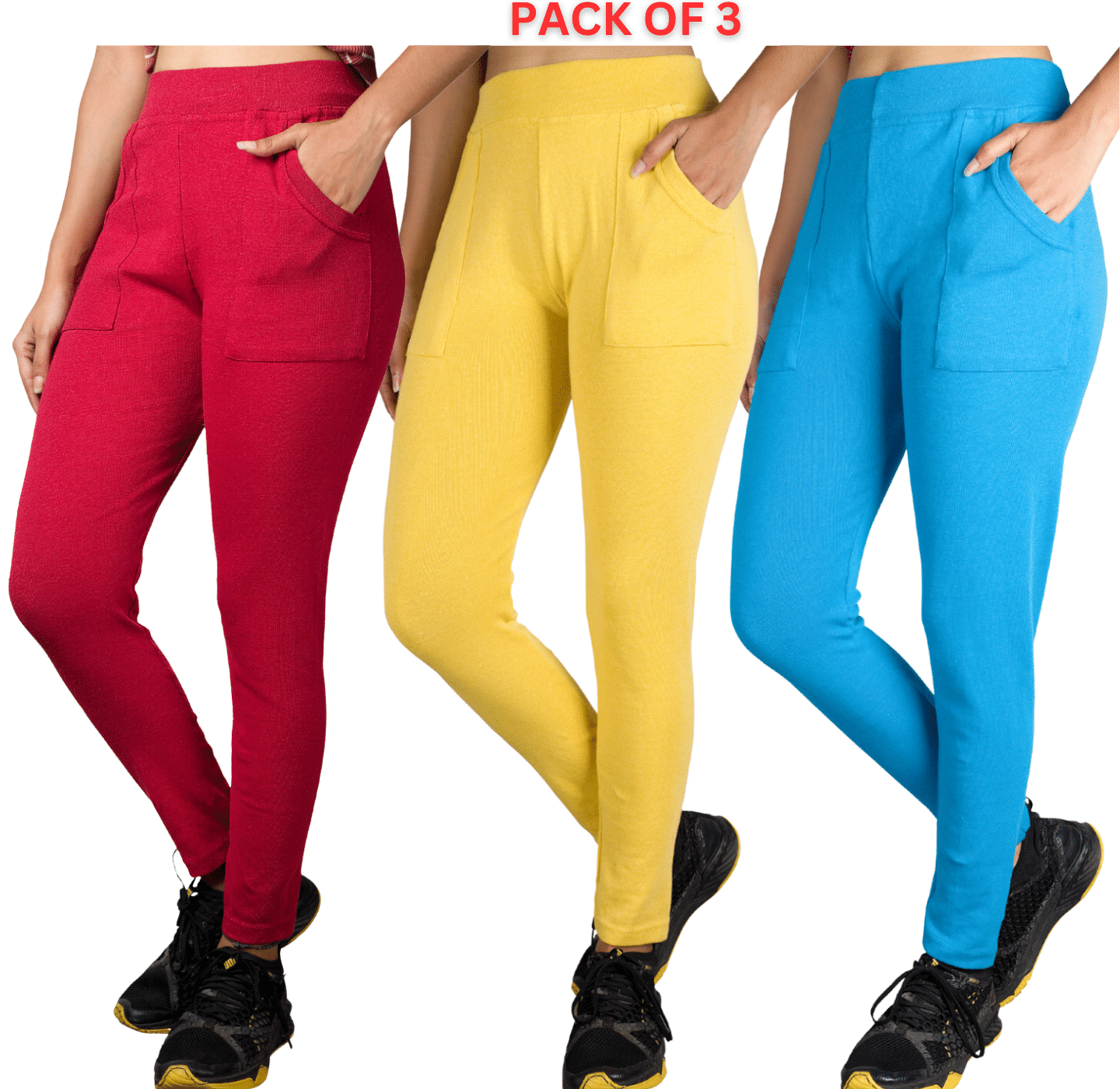    			KARARO JEGGINGS - Cotton Blend Skinny Fit Red Women's Jeggings ( Pack of 3 )