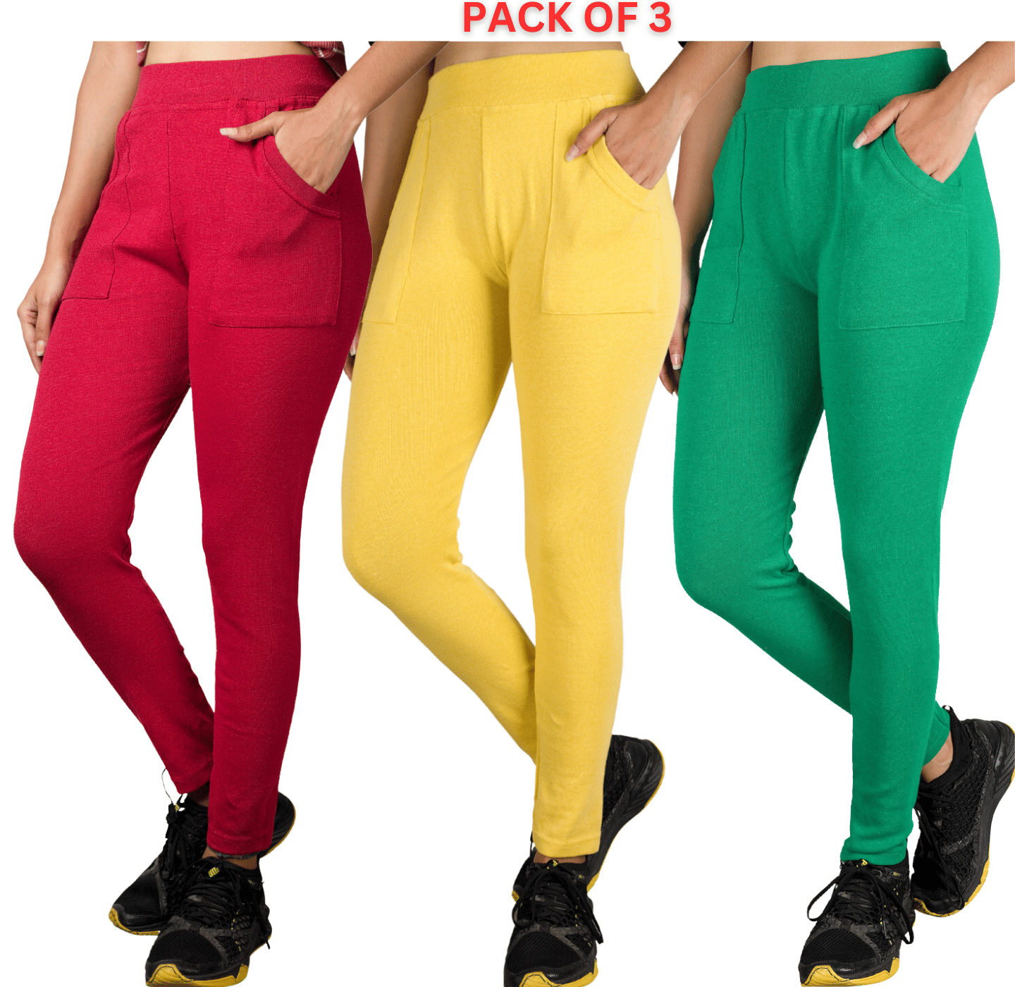 KARARO JEGGINGS - Cotton Blend Skinny Fit Red Women's Jeggings ( Pack of 3 ) KARARO JEGGINGS - Cotton Blend Skinny Fit Red Women's Jeggings ( Pack of 3 )