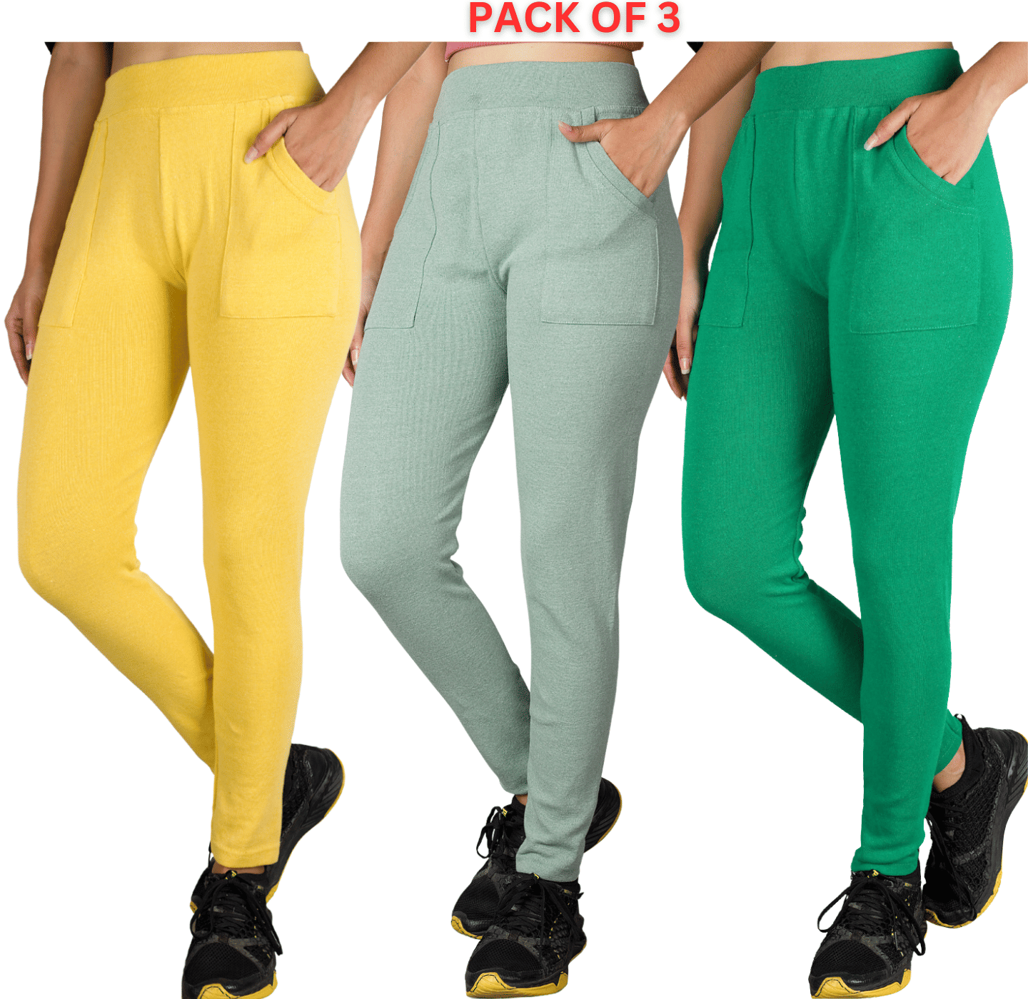 KARARO JEGGINGS - Cotton Blend Skinny Fit Lime Green Women's Jeggings ( Pack of 3 )     			KARARO JEGGINGS - Cotton Blend Skinny Fit Lime Green Women's Jeggings ( Pack of 3 )