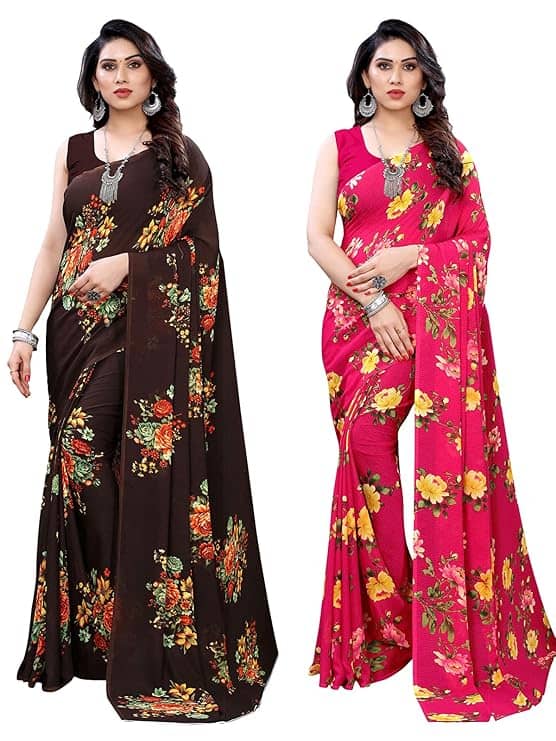 Kanooda Prints Georgette Printed Saree With Unstitched Blouse Piece ( Multicolor 5 ) - Sarees | Buy online on ZillyBuy