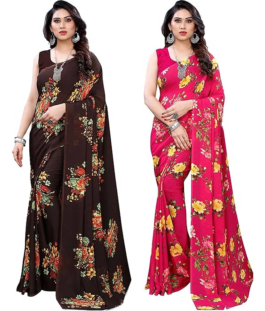 Kanooda Prints Georgette Printed Saree With Unstitched Blouse Piece ( Multicolor 5 ) - Sarees | Buy online on ZillyBuy