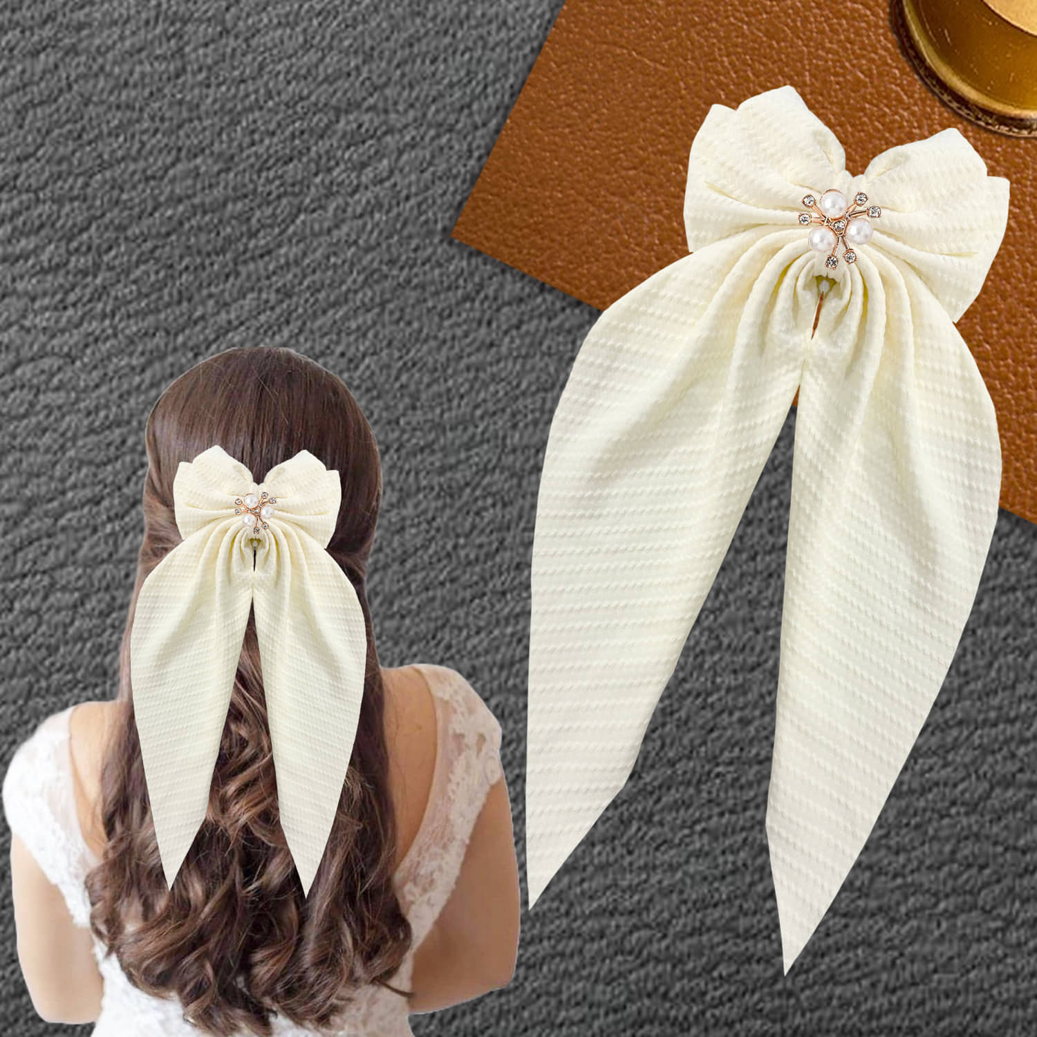Hair Big Ribbon Layered Bows Clips-1Pc (White) - Jewellery Sets | Buy online on ZillyBuy