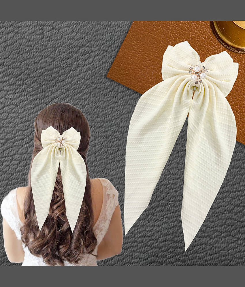 Hair Big Ribbon Layered Bows Clips-1Pc (White) - Jewellery Sets | Buy online on ZillyBuy