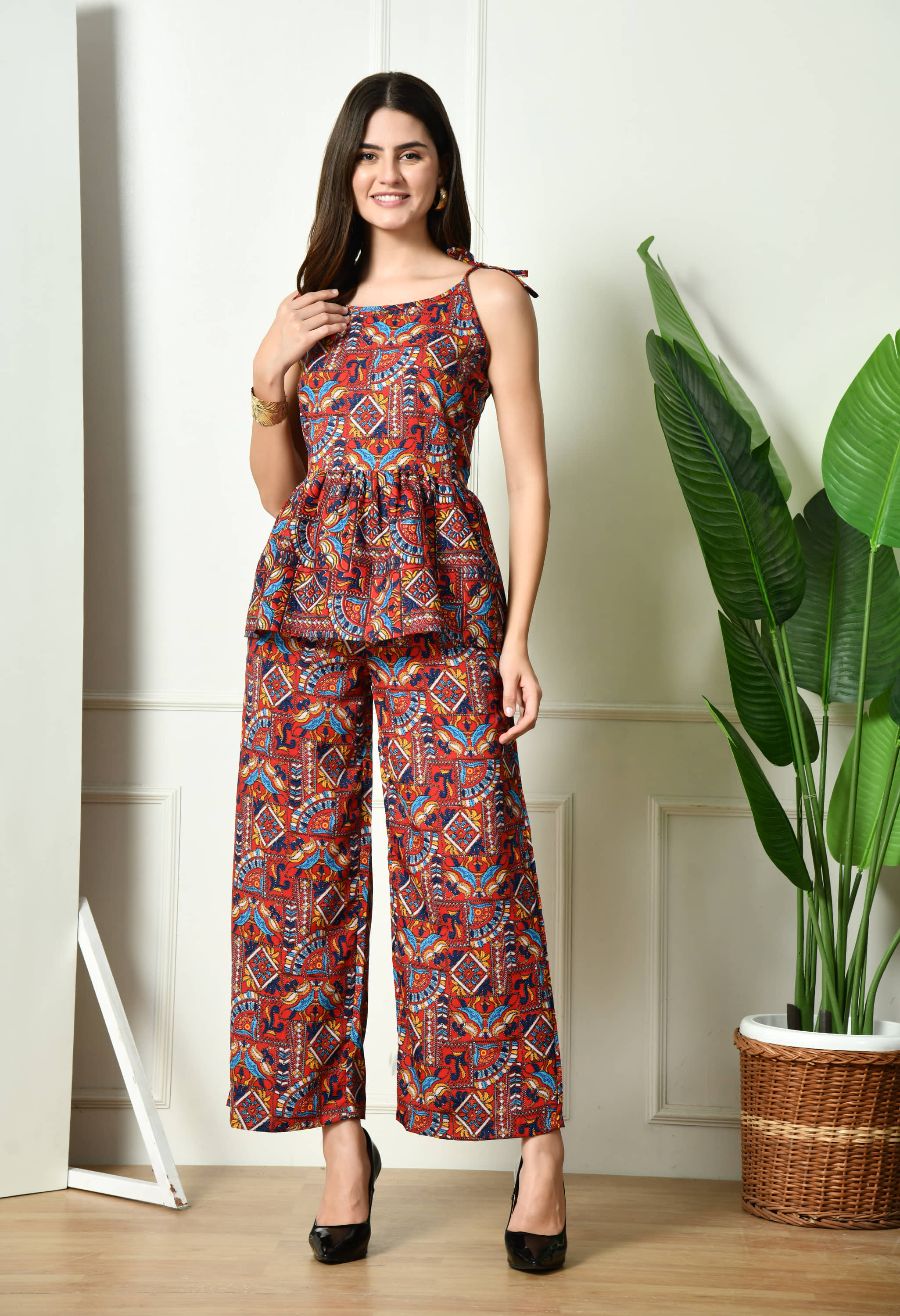 Lihana Women Printed Top With Palazzos Co-Ord Set ( Multi Color )