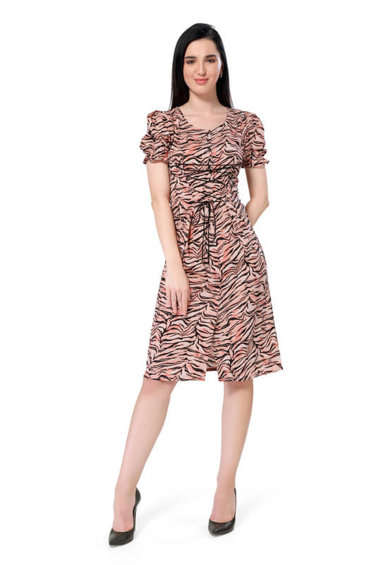 Mantra Fashion Women's Peach Belted Fit and Flare Dress ( Pack of 1 ) Mantra Fashion Women's Peach Belted Fit and Flare Dress ( Pack of 1 )