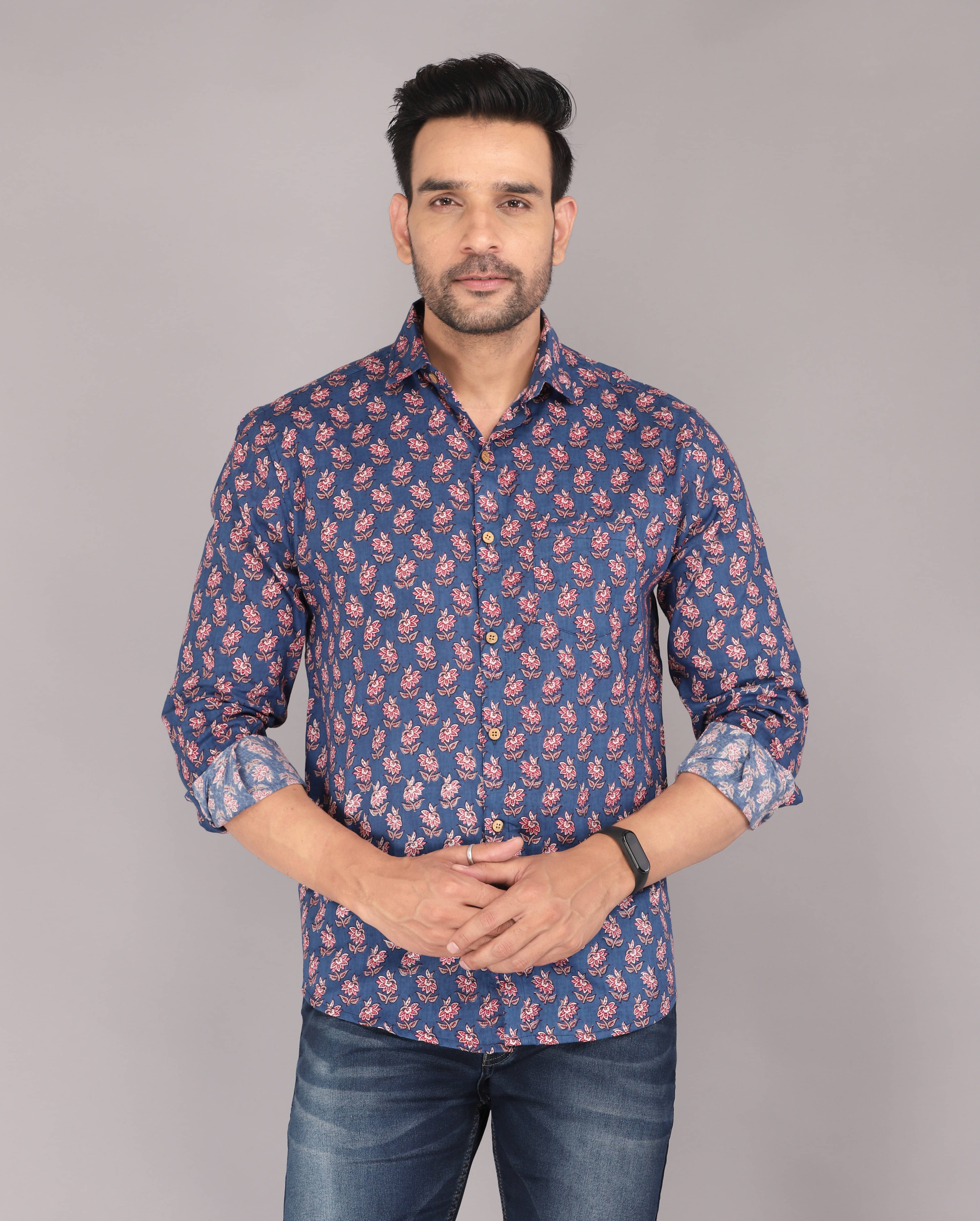     			Mehsoos 100% Cotton Regular Fit Printed Full Sleeves Men's Casual Shirt - Blue ( Pack of 1 )