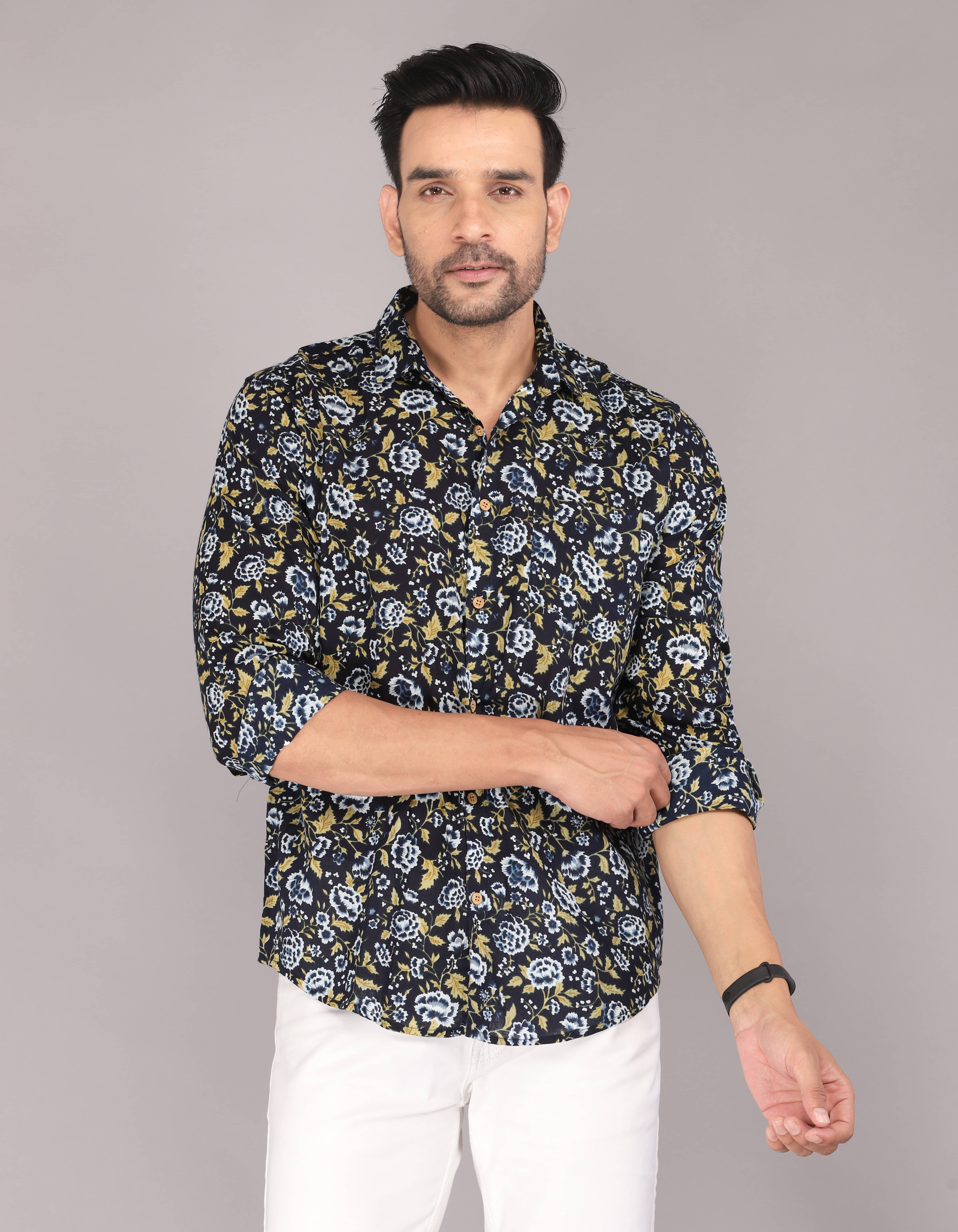 Mehsoos 100% Cotton Regular Fit Printed Full Sleeves Men's Casual Shirt - Dark Blue ( Pack of 1 ) Mehsoos 100% Cotton Regular Fit Printed Full Sleeves Men's Casual Shirt - Dark Blue ( Pack of 1 )