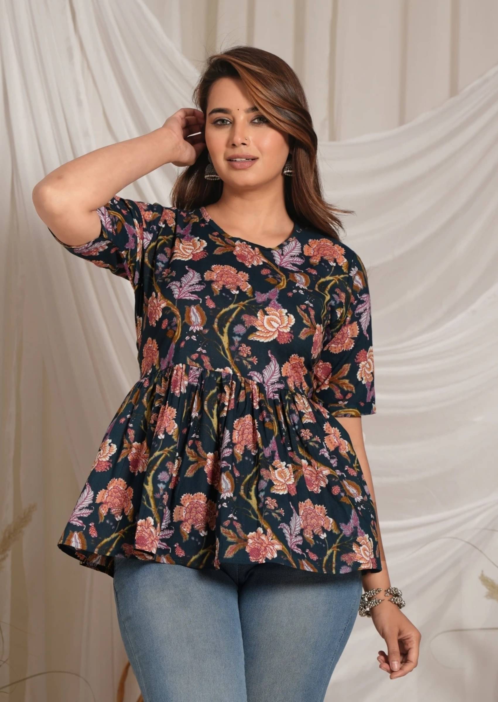     			Mehsoos Women's Cotton Printed A-line Kurti - ( Blue )