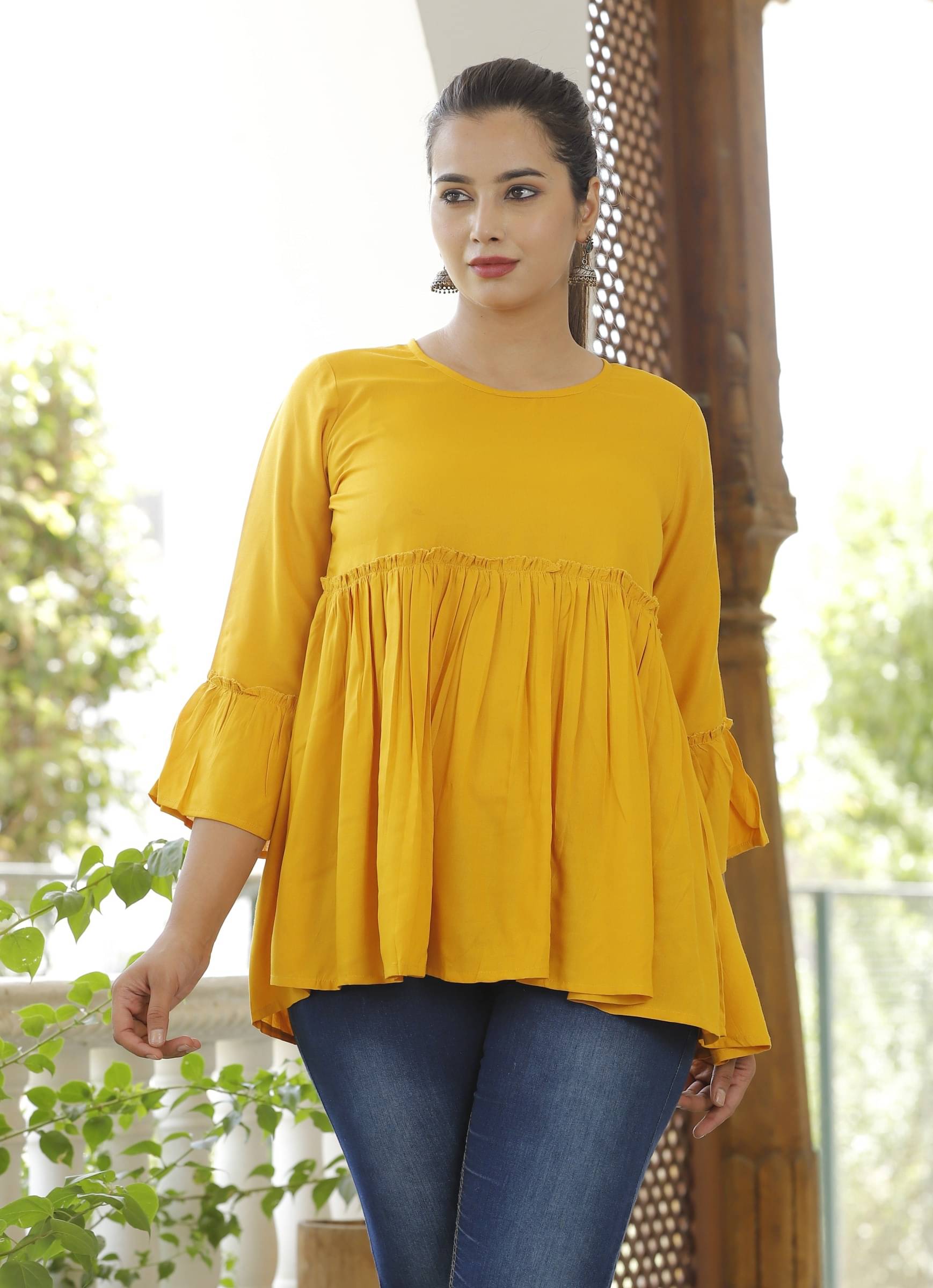 Mehsoos Women's Viscose Rayon Solid A-line Kurti - ( Yellow ) Mehsoos Women's Viscose Rayon Solid A-line Kurti - ( Yellow )