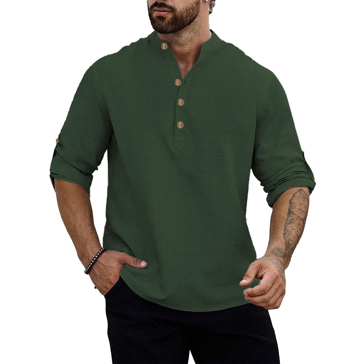 Navkanj Green Cotton Blend Men's Shirt Style Kurta ( Pack of 1 ) Navkanj Green Cotton Blend Men's Shirt Style Kurta ( Pack of 1 )