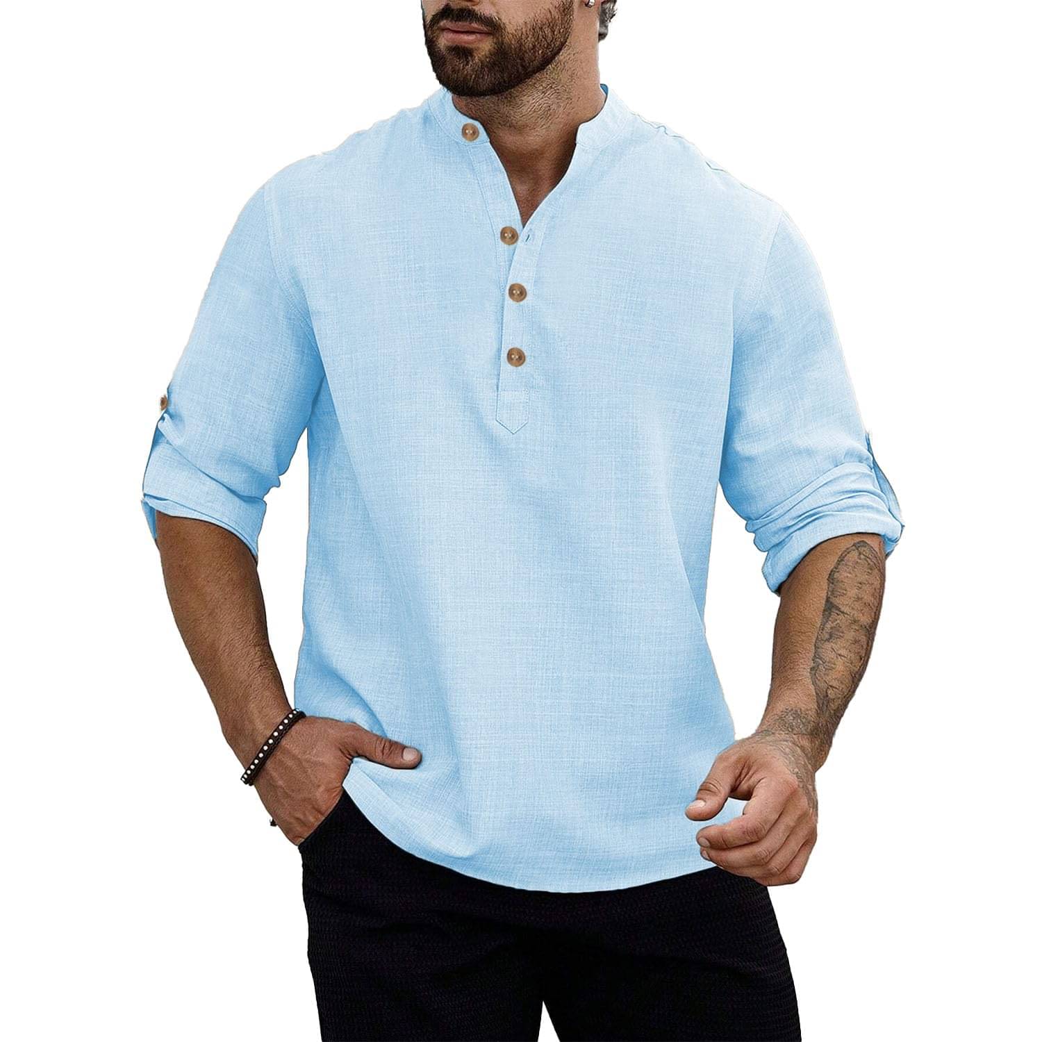 Navkanj Sky Blue Cotton Blend Men's Shirt Style Kurta ( Pack of 1 ) Navkanj Sky Blue Cotton Blend Men's Shirt Style Kurta ( Pack of 1 )